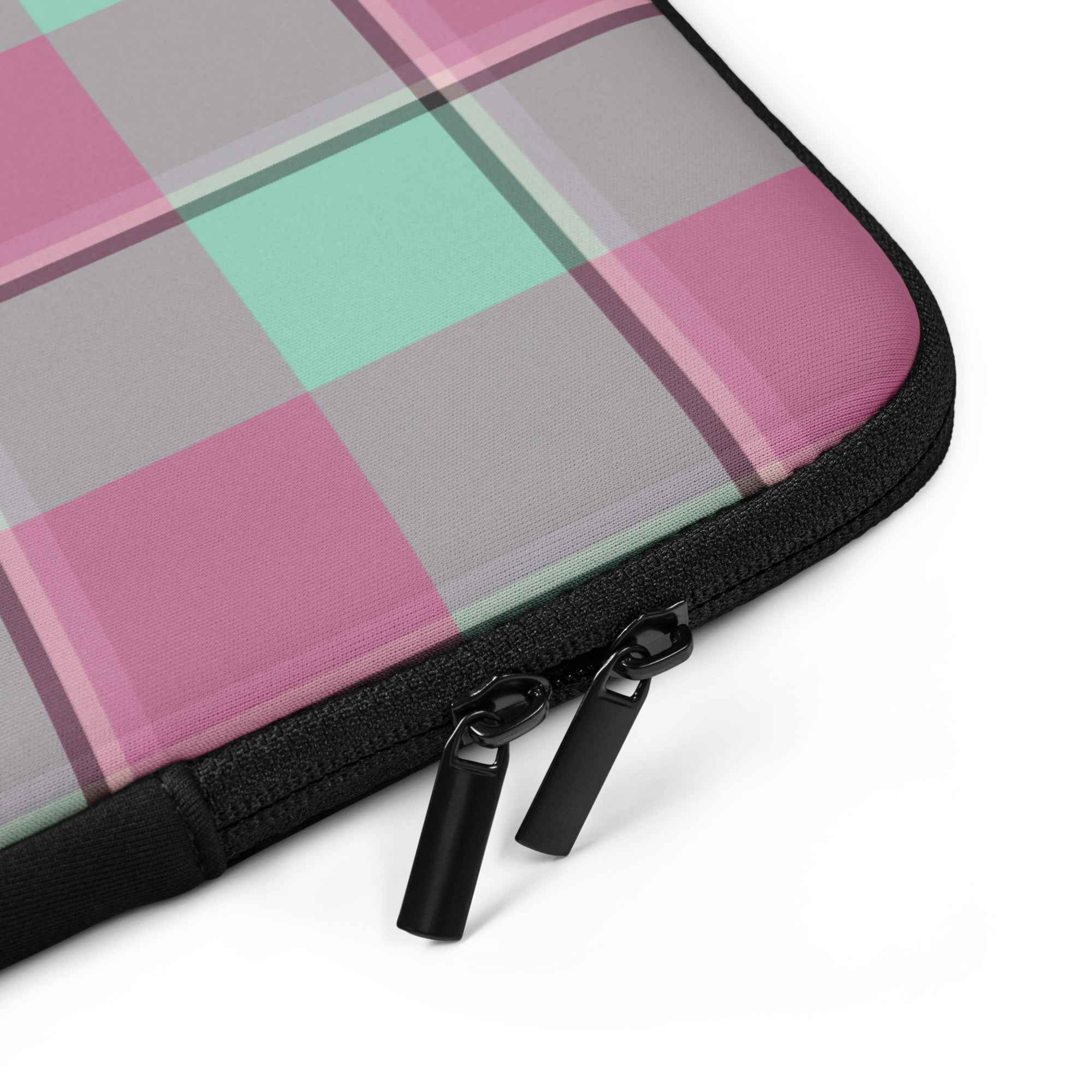 Personalized Vista Blue and Turkish Rose Plaid Laptop Sleeve - Scottish Squares