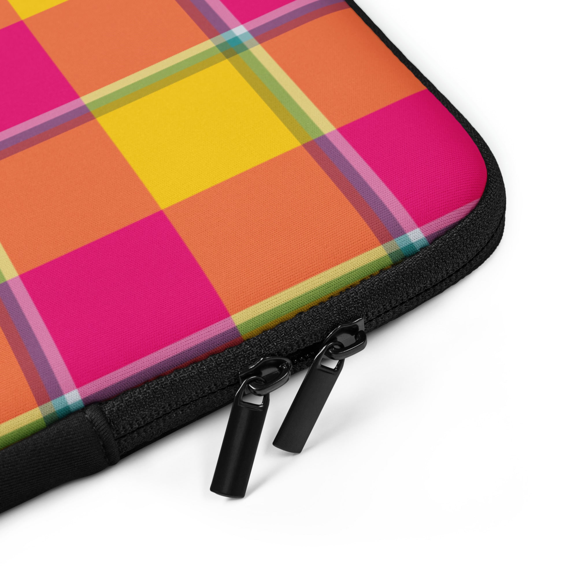 Personalized Corn and Razzmatazz Plaid Laptop Sleeve - Scottish Squares