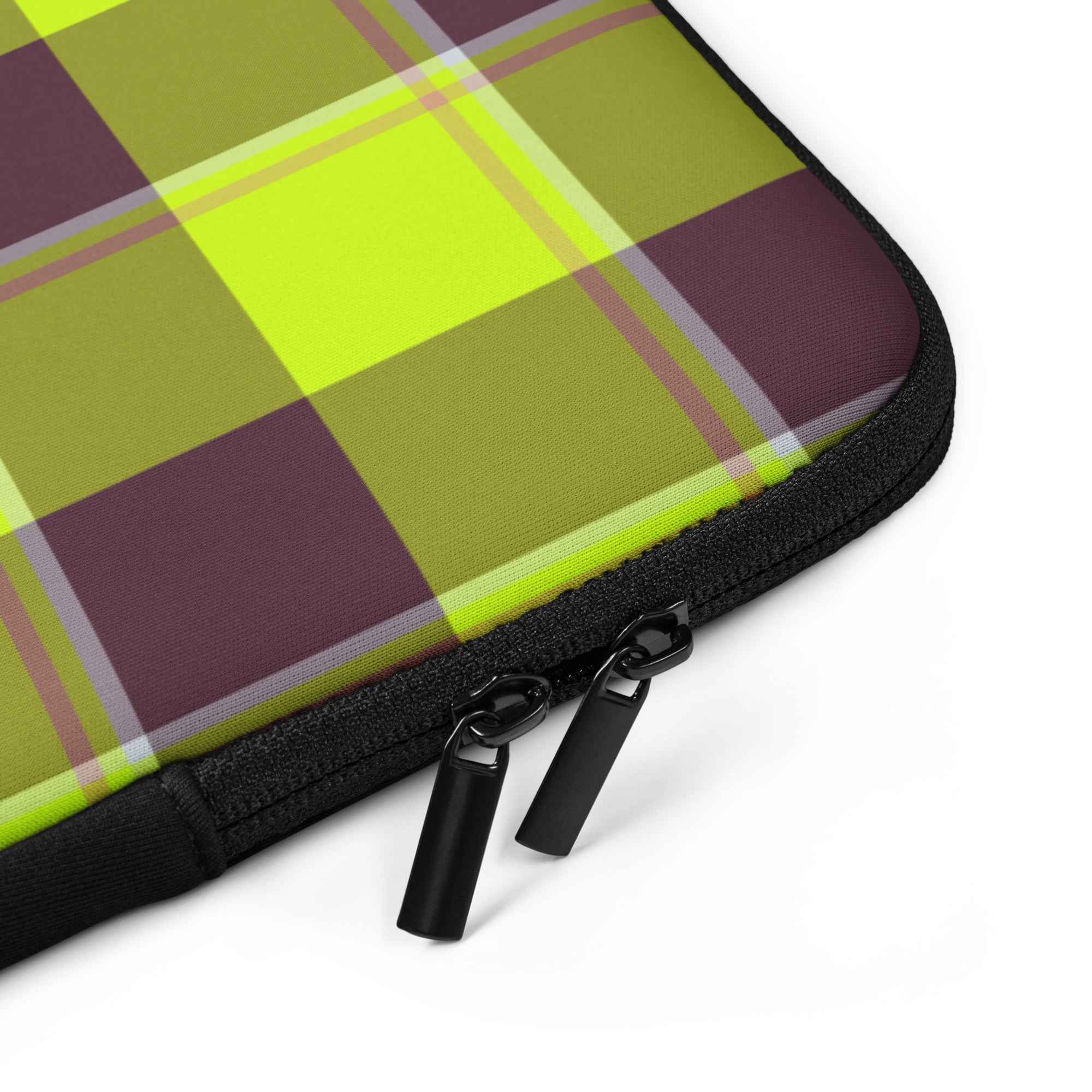 Personalized Electric Lime and Livid Brown Plaid Laptop Sleeve - Scottish Squares