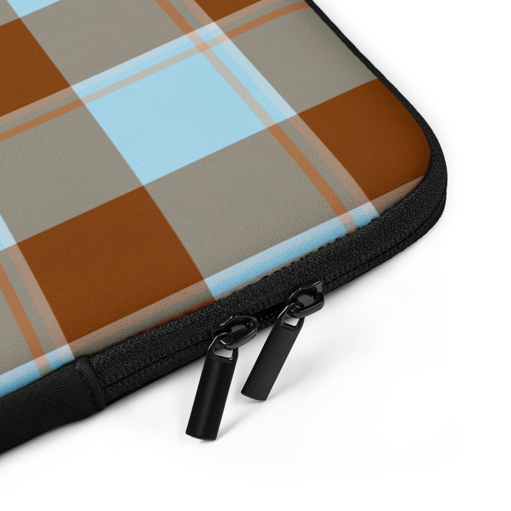 Personalized Blizzard Blue and Livid Brown Plaid Laptop Sleeve - Scottish Squares