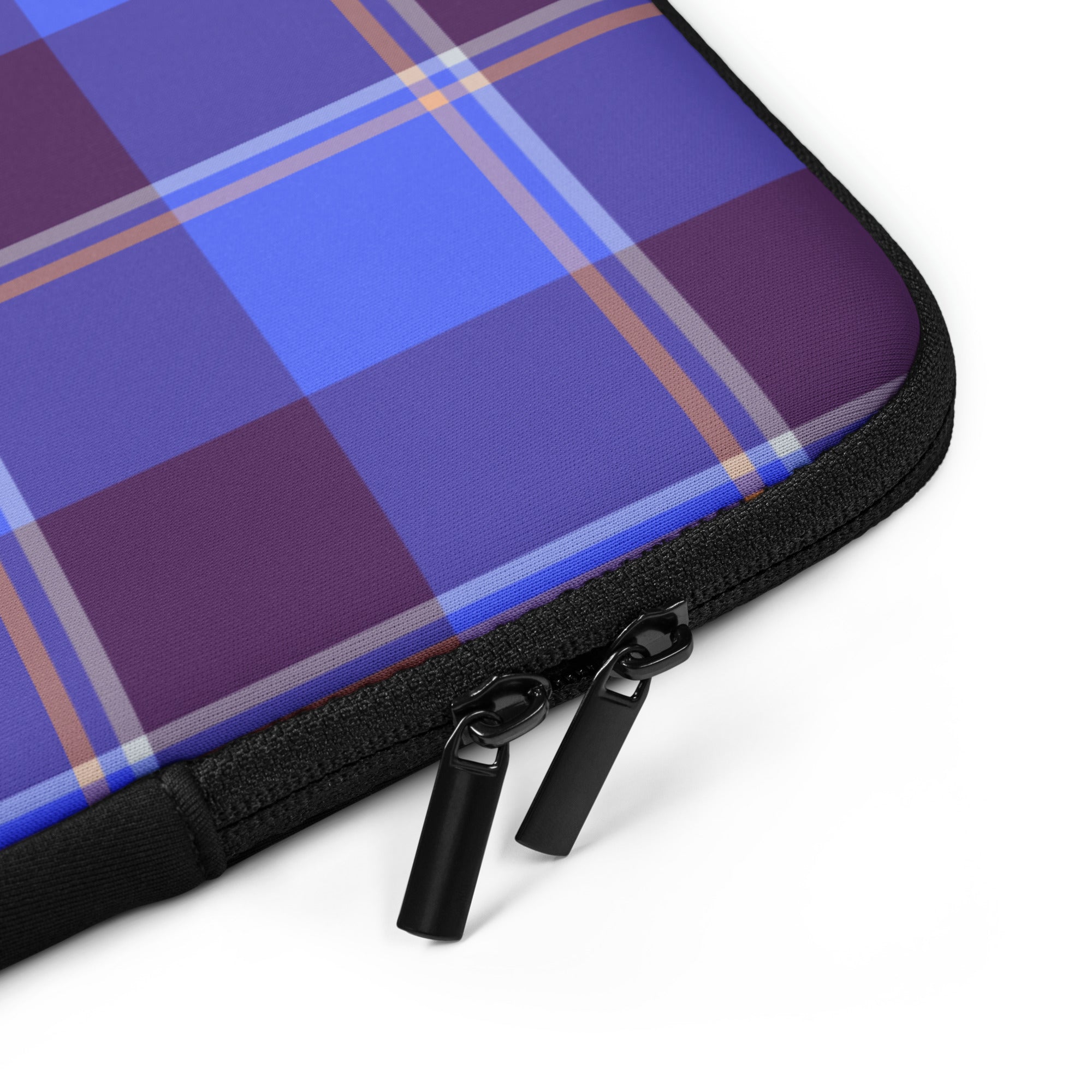 Personalized Cornflower Blue and Livid Brown Plaid Laptop Sleeve - Scottish Squares