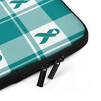 Laptop Sleeve Cervical Cancer Awareness Plaid, Teal Ribbon, Supportive Gift - Scottish Squares