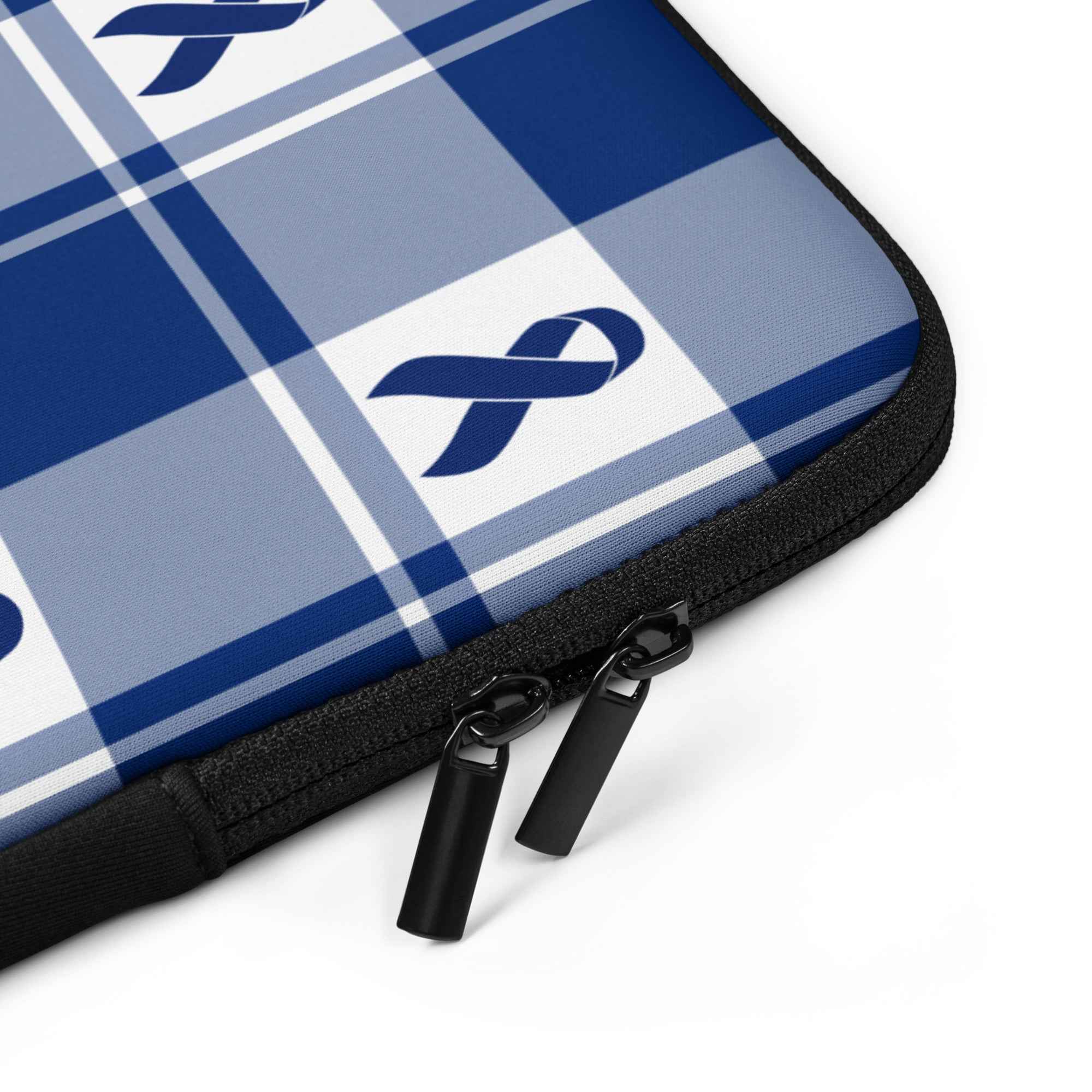 Laptop Sleeve Colorectal Cancer Awareness Plaid, Dark Blue Ribbon, Supportive Gift - Scottish Squares