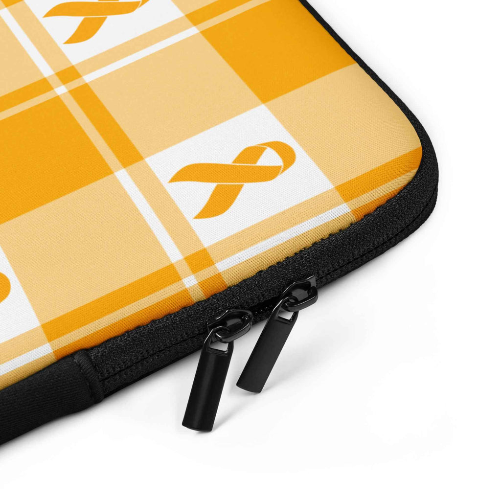 Laptop Sleeve Kidney Cancer Awareness Plaid, Orange Ribbon, Supportive Gift - Scottish Squares