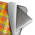 Personalized Blaze Orange and Bird Flower Plaid Laptop Sleeve - Scottish Squares