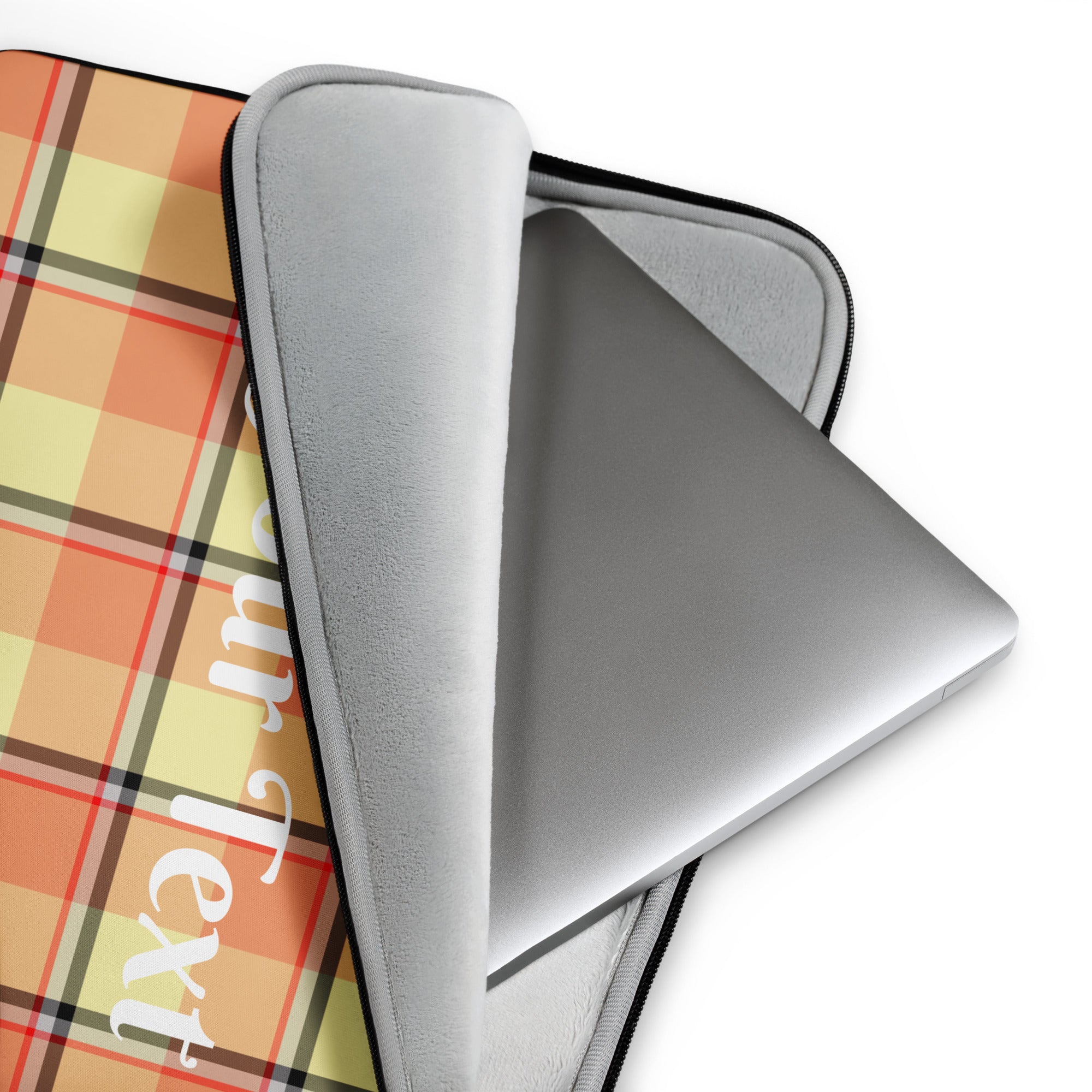 Personalized Claystone and Morning Mist Plaid Laptop Sleeve - Scottish Squares