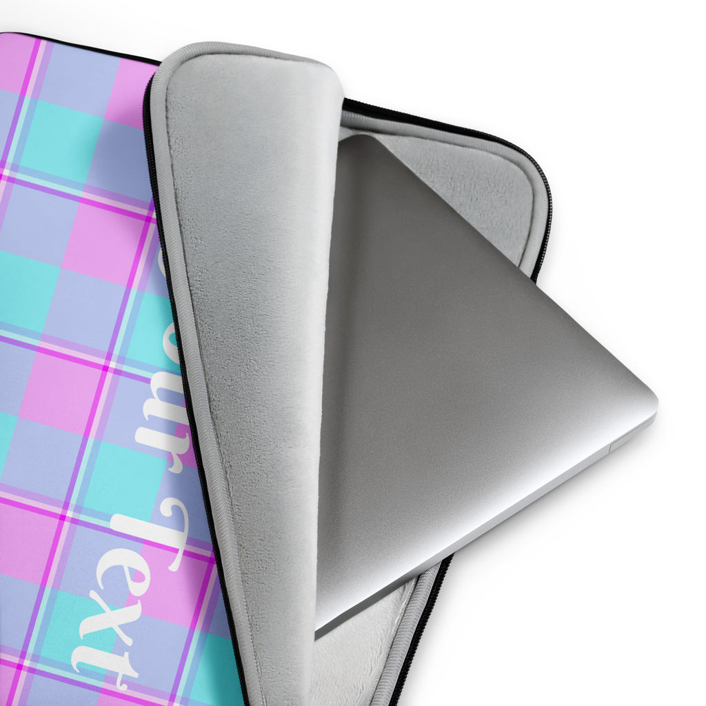 Personalized Mauve and Coastal Mist Plaid Laptop Sleeve - Scottish Squares