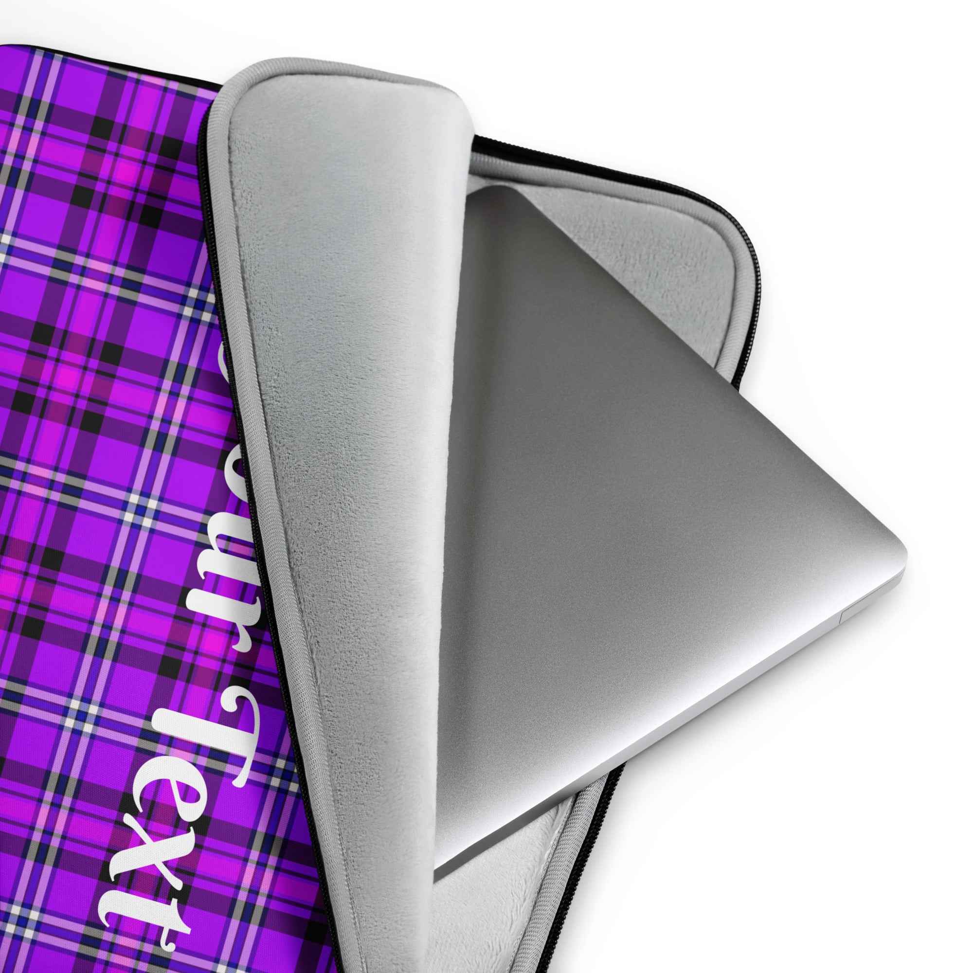 Personalized Electric Violet and Fuchsia Plaid Laptop Sleeve - Scottish Squares