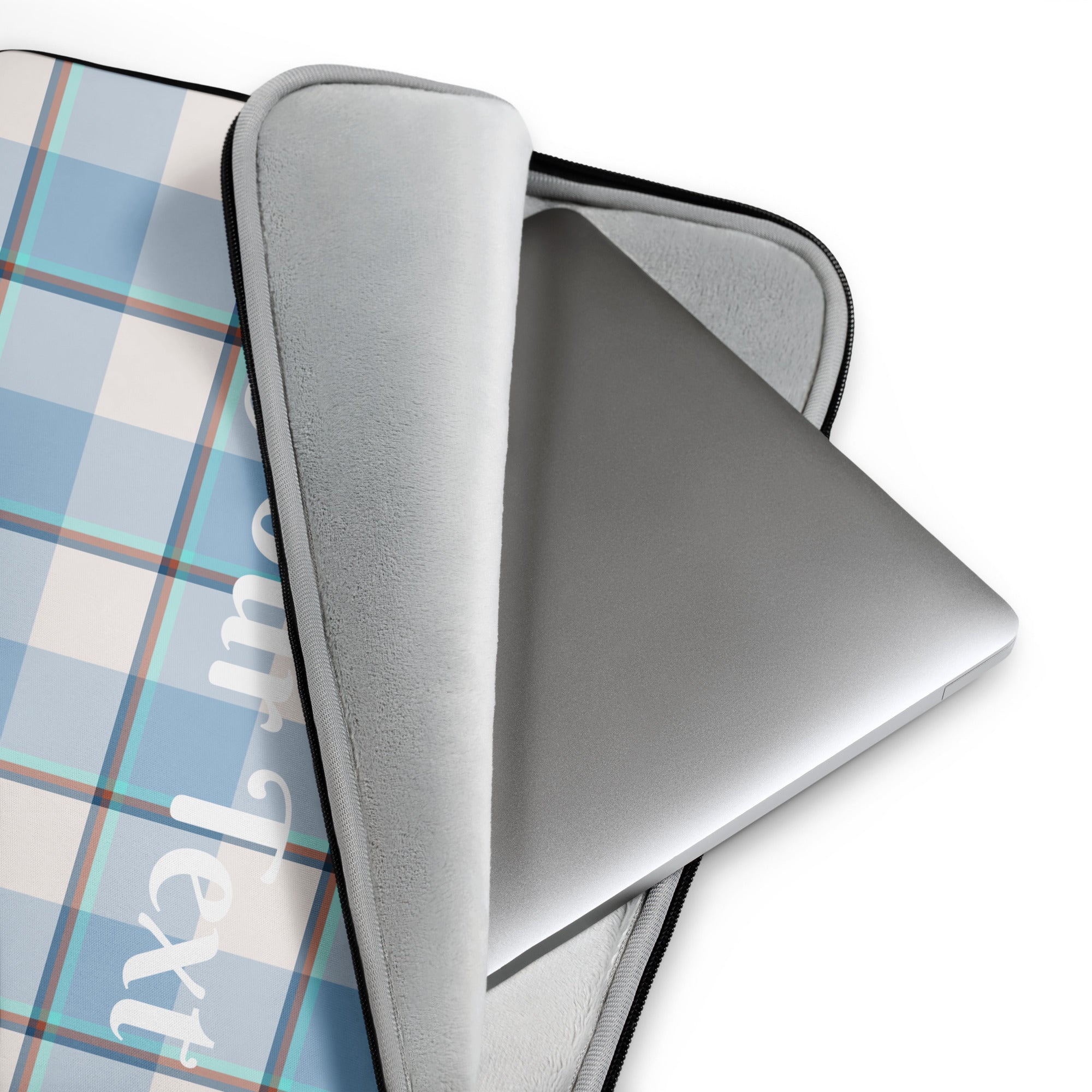 Personalized Pink Cloud and Blue Lagoon Plaid Laptop Sleeve - Scottish Squares