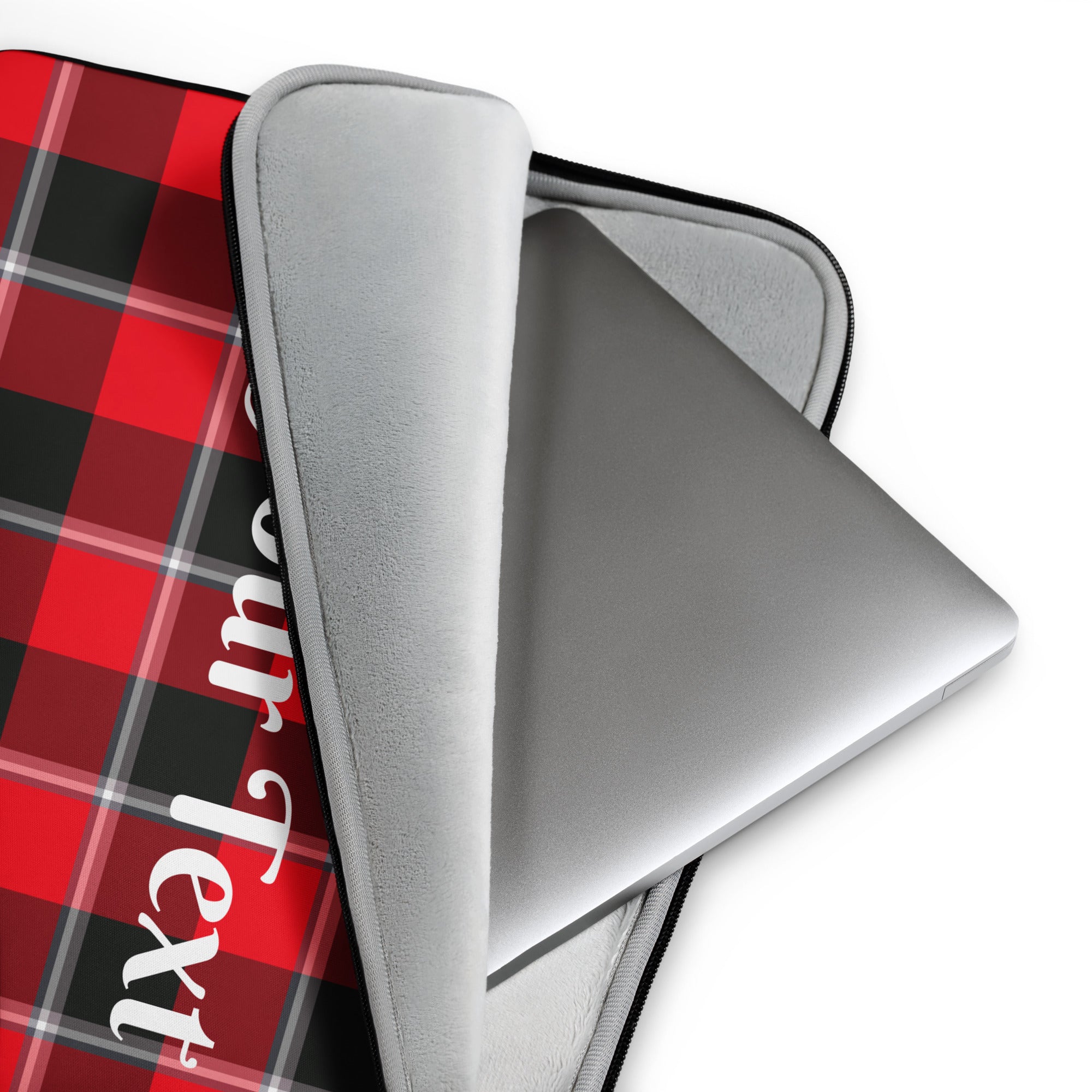 Personalized Red Ribbon and Heavy Metal Plaid Laptop Sleeve - Scottish Squares