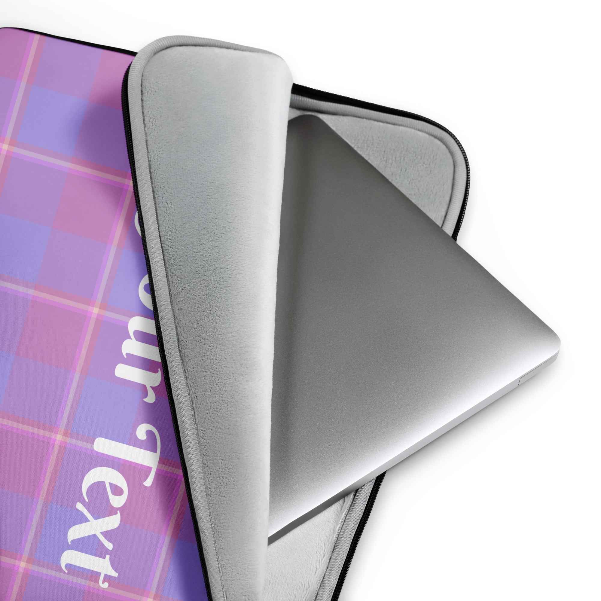 Personalized Viola and Dull Lavender Plaid Laptop Sleeve - Scottish Squares