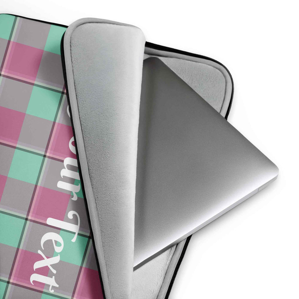 Personalized Vista Blue and Turkish Rose Plaid Laptop Sleeve - Scottish Squares