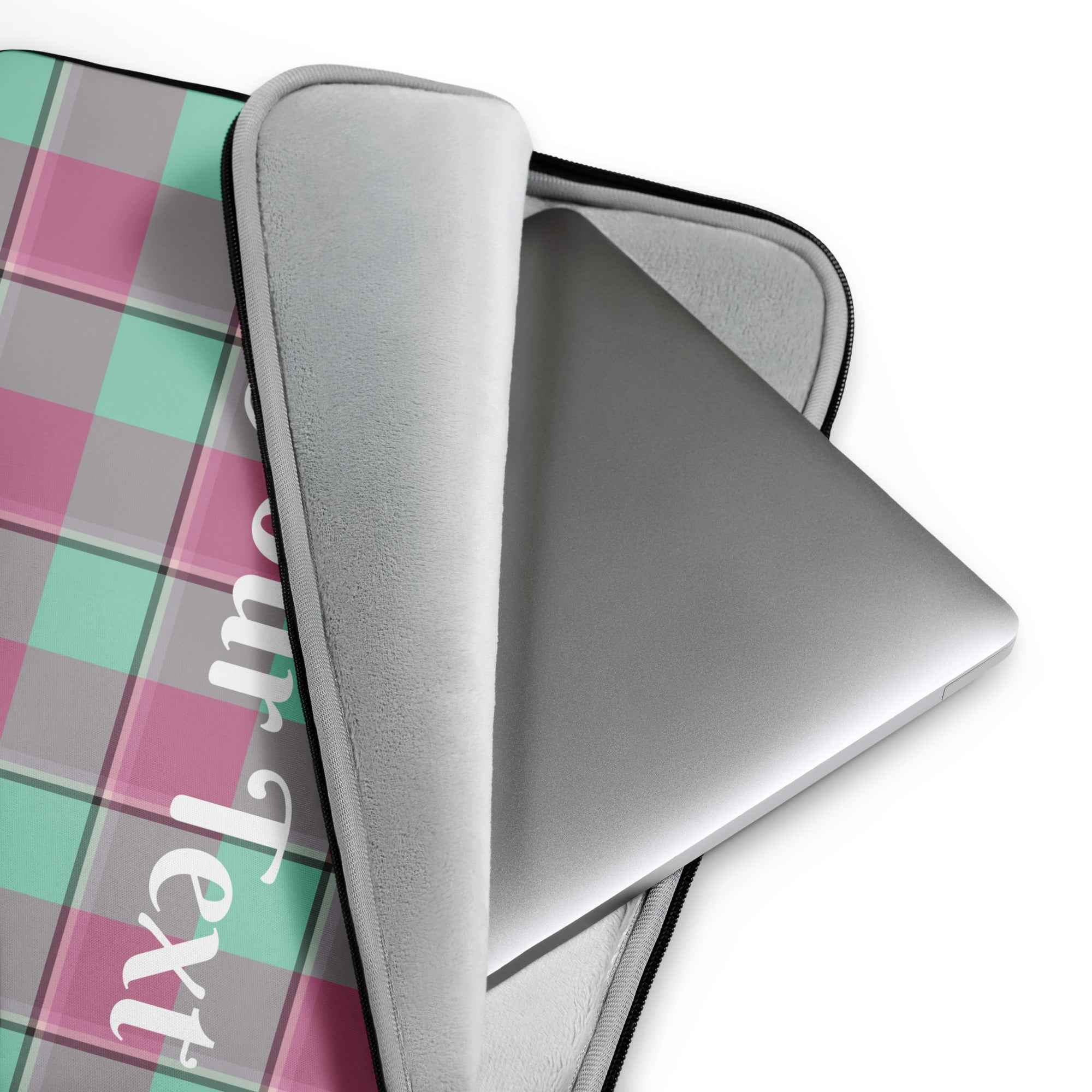 Personalized Vista Blue and Turkish Rose Plaid Laptop Sleeve - Scottish Squares