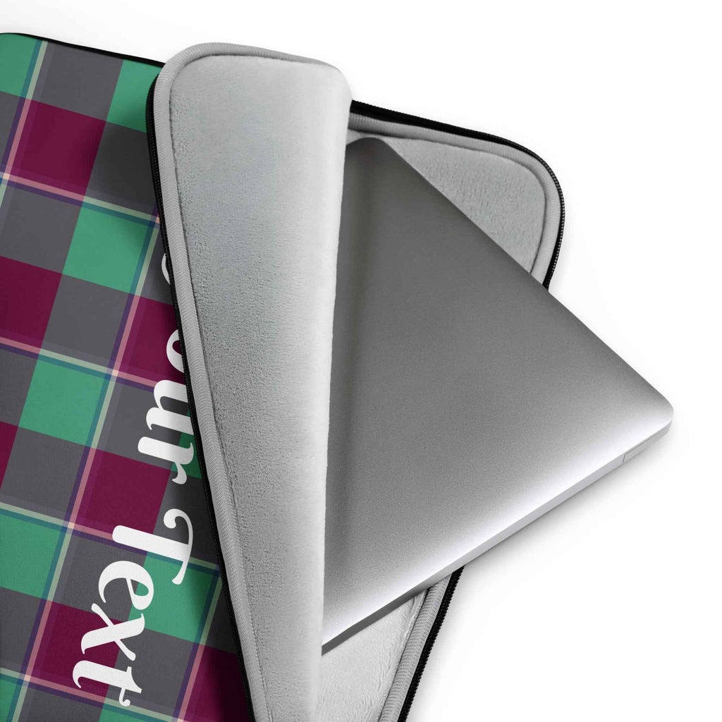 Personalized Ocean Green and Mulberry Wood Plaid Laptop Sleeve - Scottish Squares