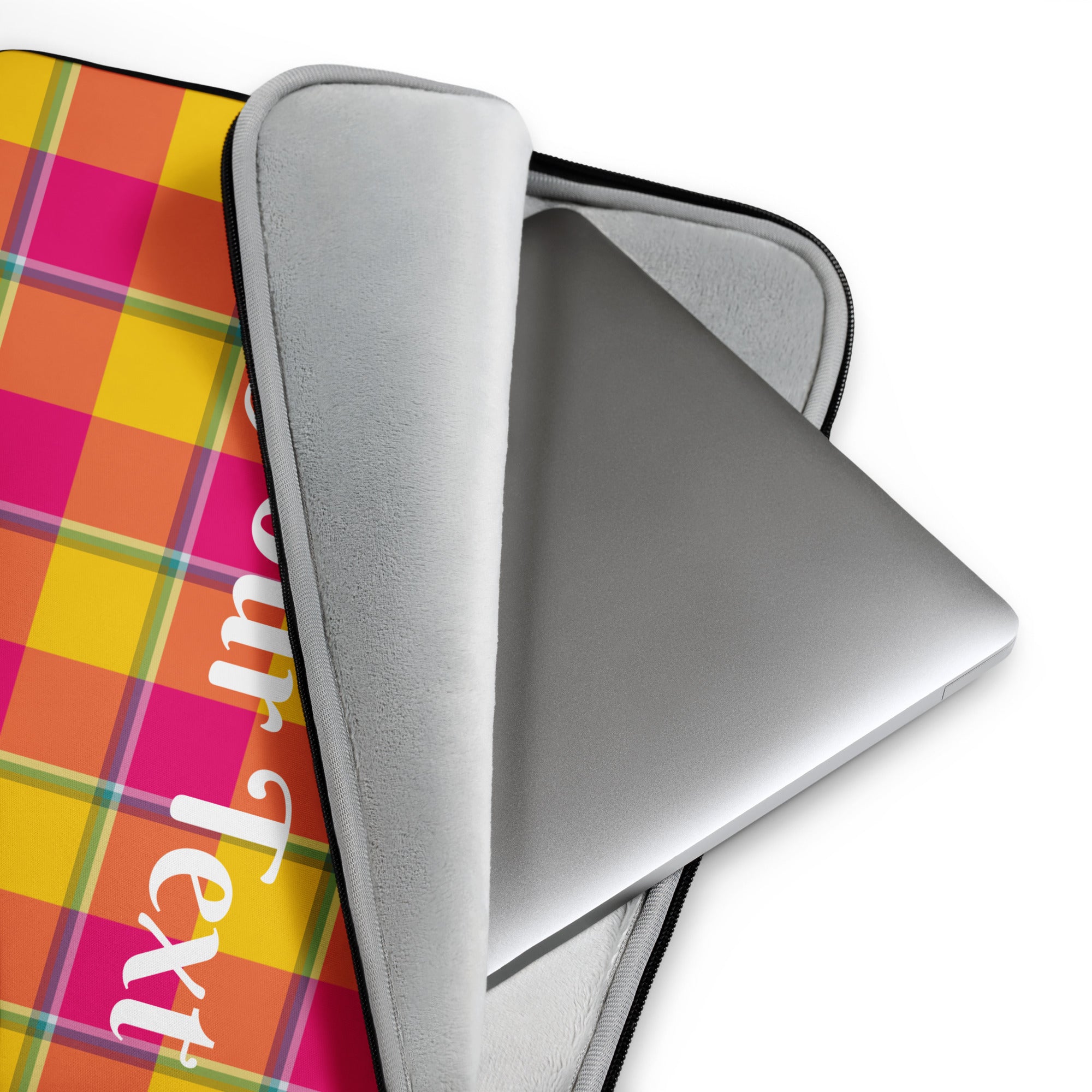 Personalized Corn and Razzmatazz Plaid Laptop Sleeve - Scottish Squares