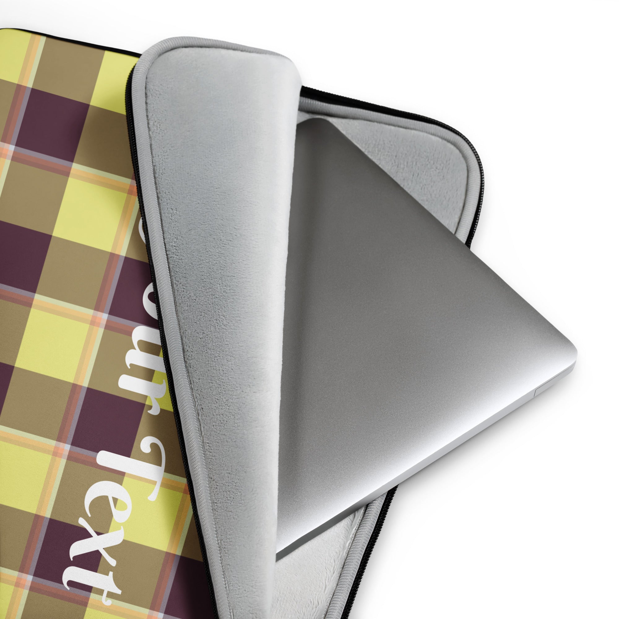 Personalized Flax and Livid Brown Plaid Laptop Sleeve - Scottish Squares