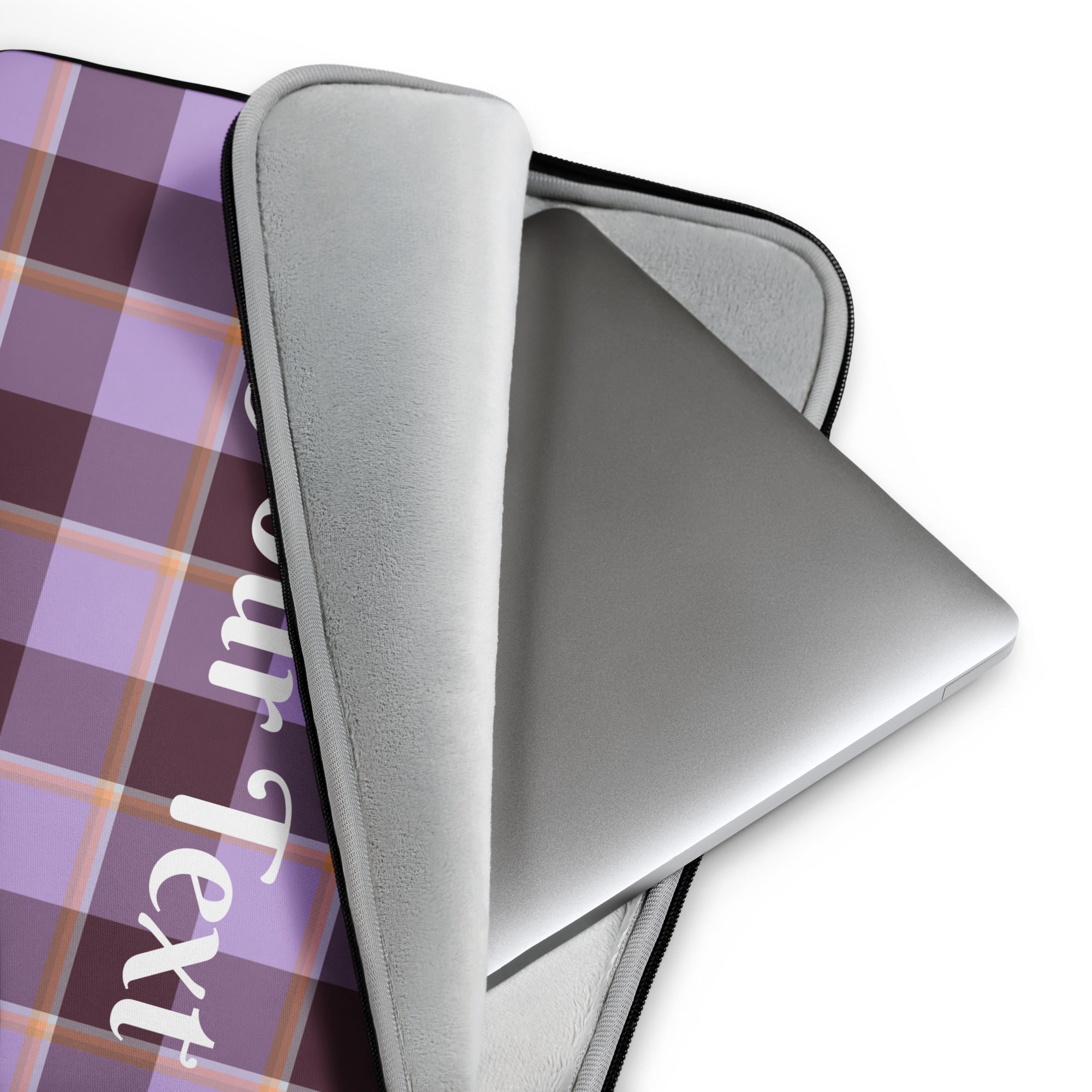 Personalized Light Wisteria and Livid Brown Plaid Laptop Sleeve - Scottish Squares