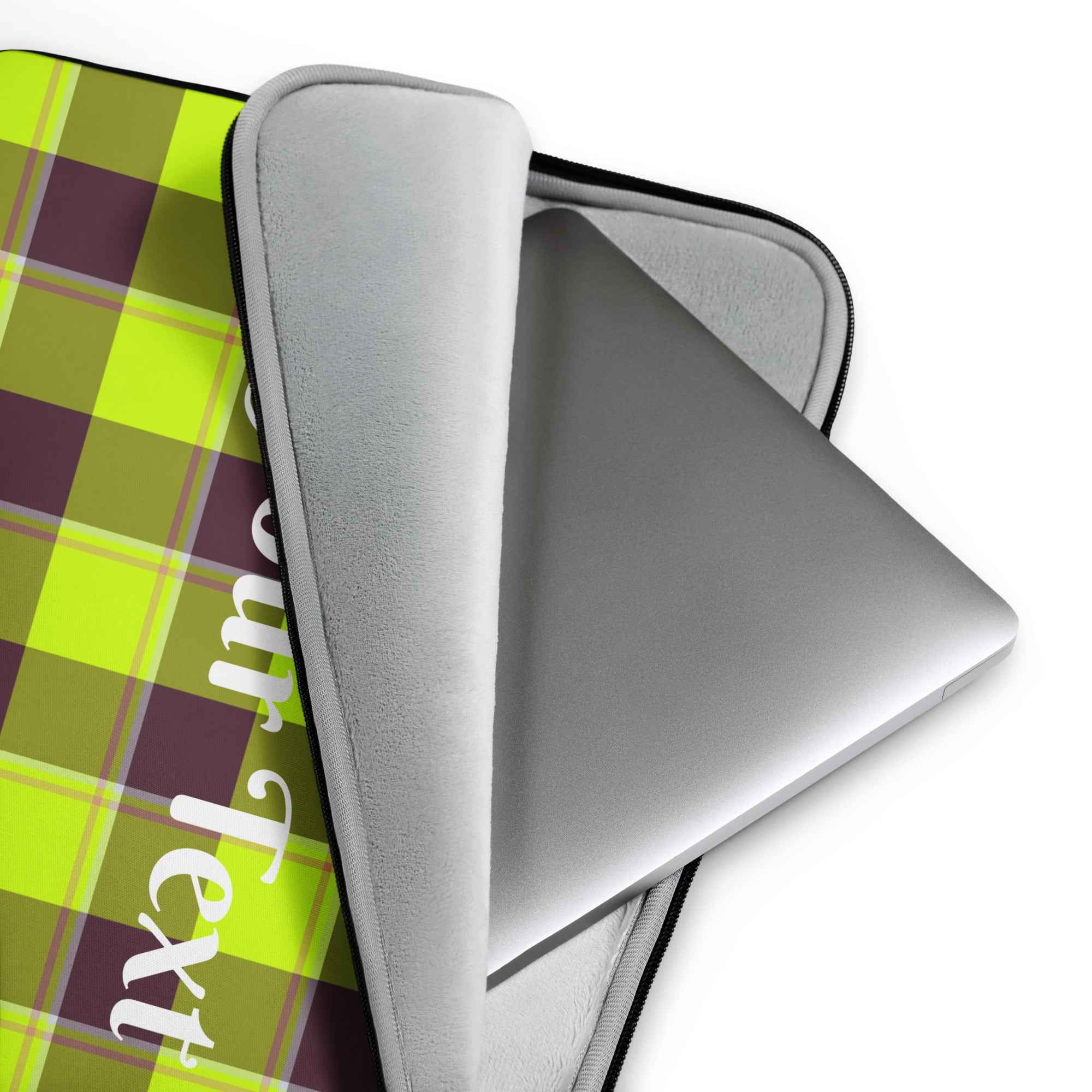 Personalized Electric Lime and Livid Brown Plaid Laptop Sleeve - Scottish Squares