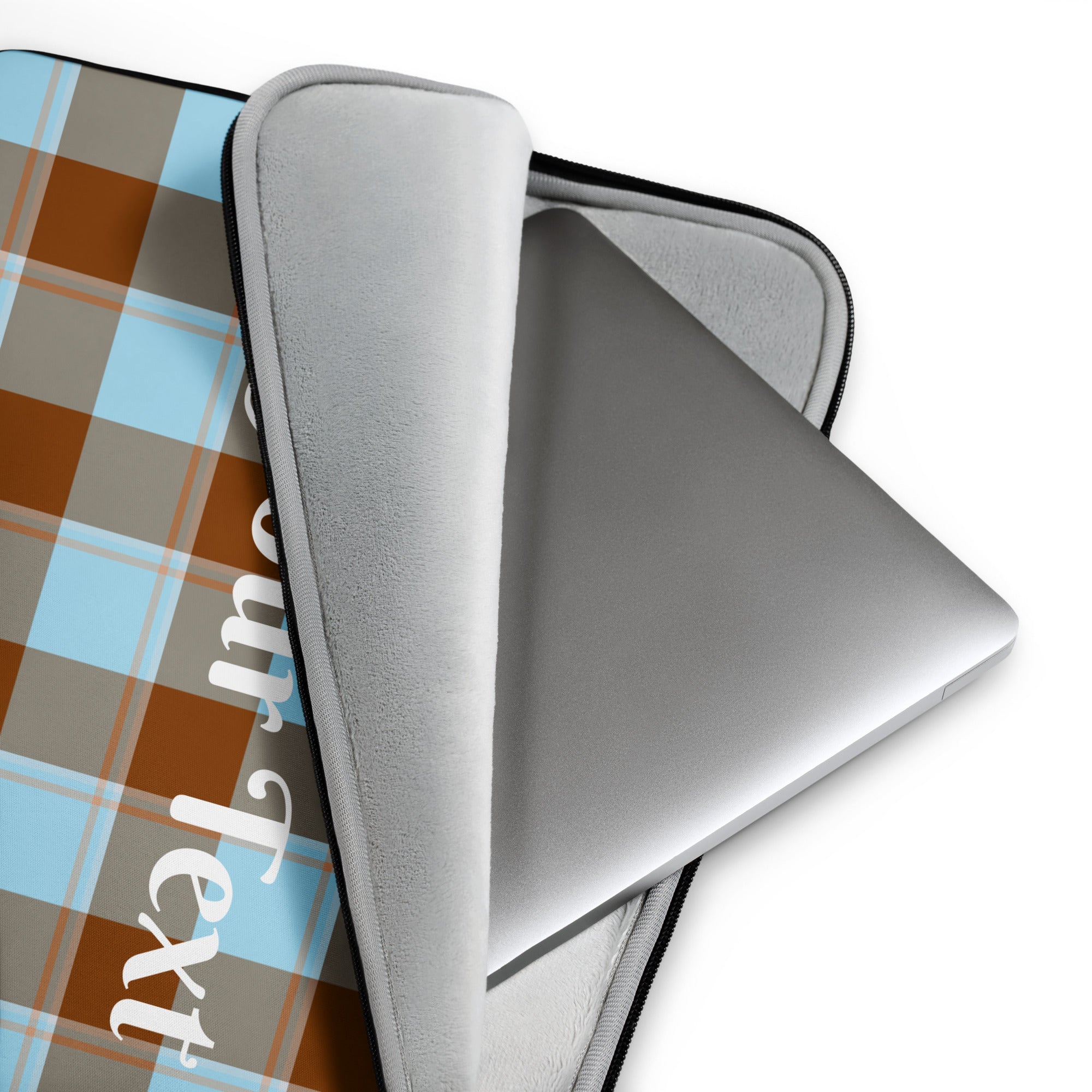 Personalized Blizzard Blue and Livid Brown Plaid Laptop Sleeve - Scottish Squares