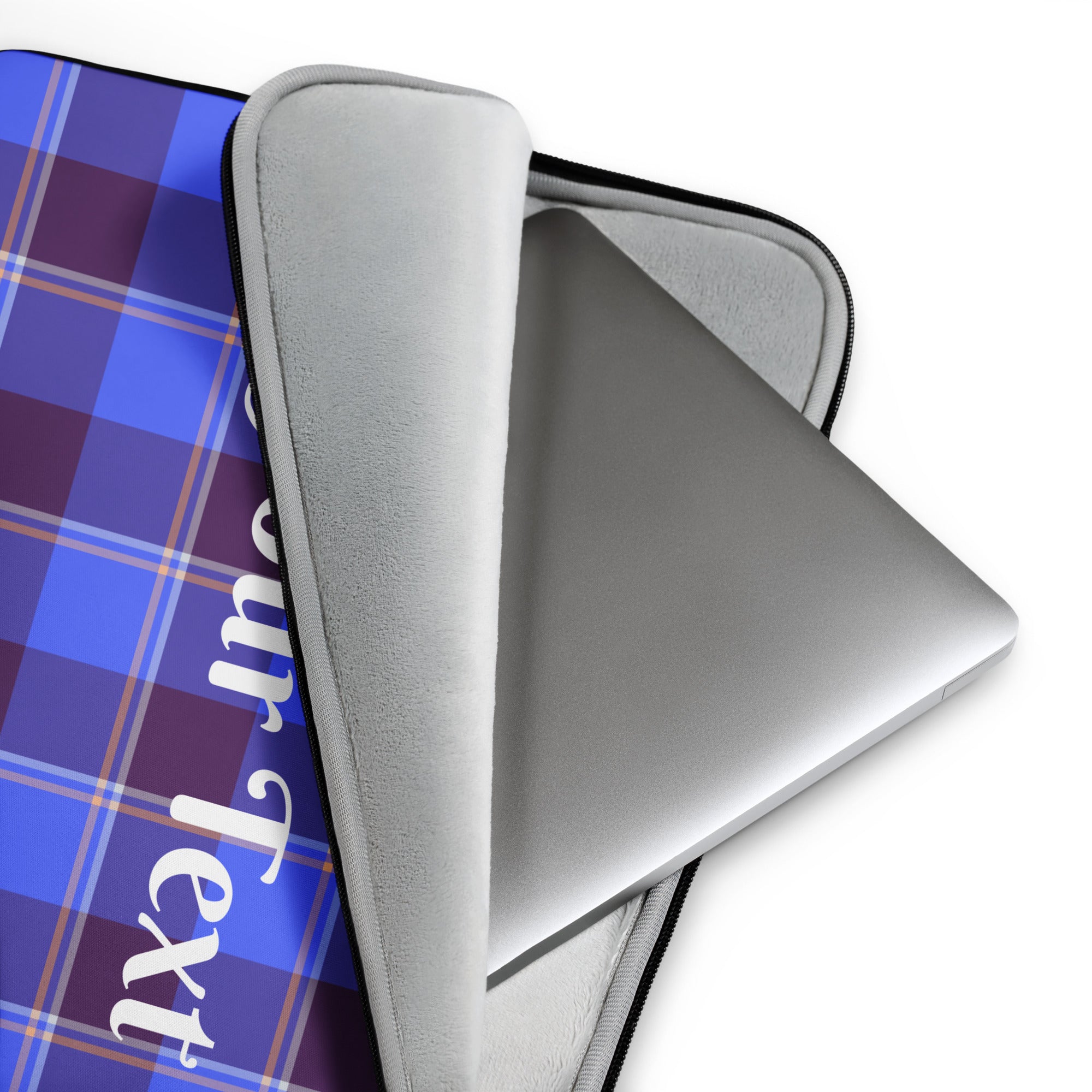 Personalized Cornflower Blue and Livid Brown Plaid Laptop Sleeve - Scottish Squares