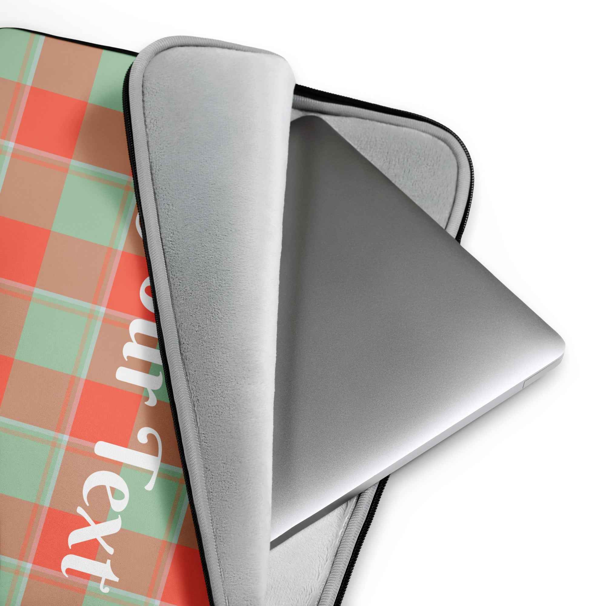 Personalized Spring Rain and Persimmon Plaid Laptop Sleeve - Scottish Squares