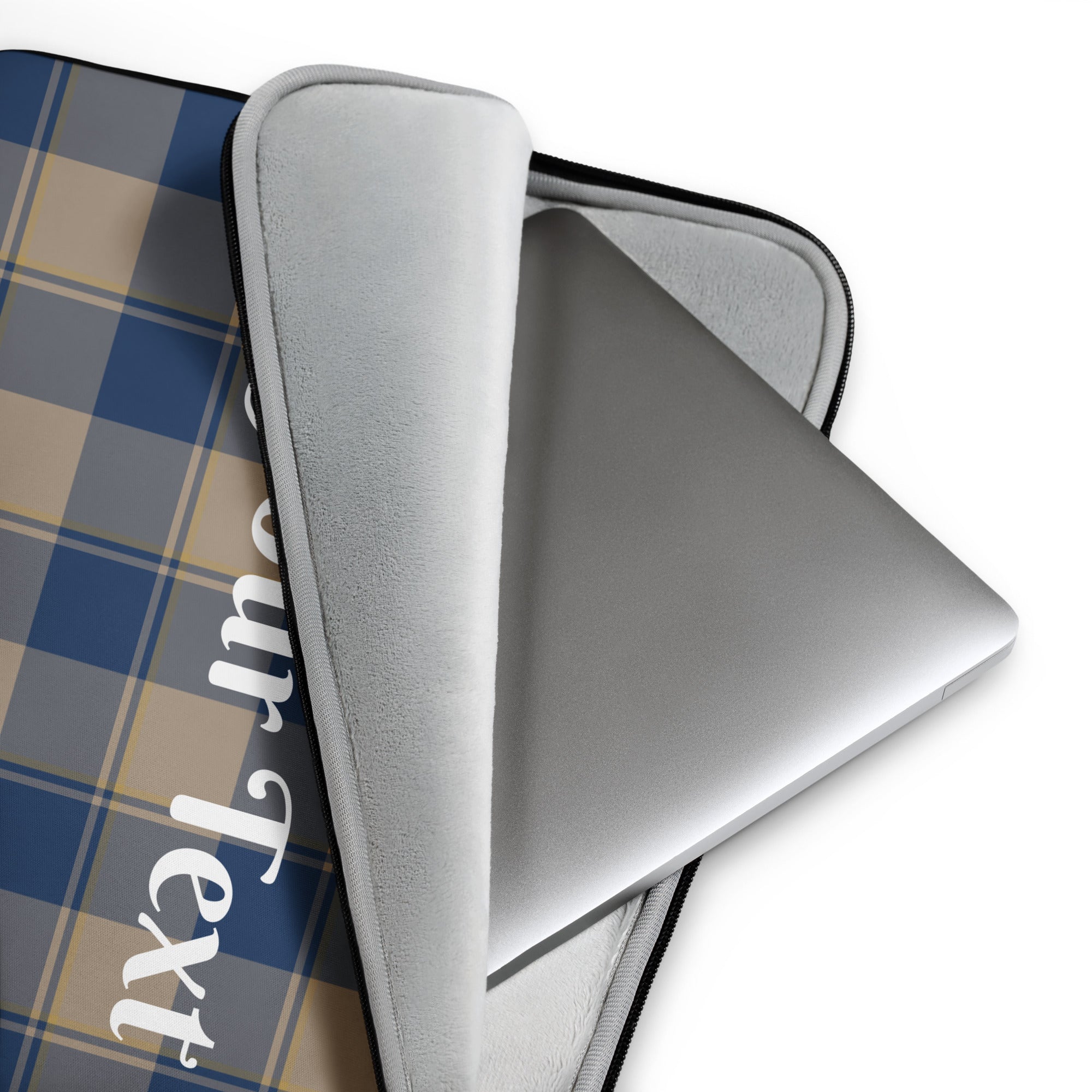 Personalized Cello and Donkey Brown Plaid Laptop Sleeve - Scottish Squares
