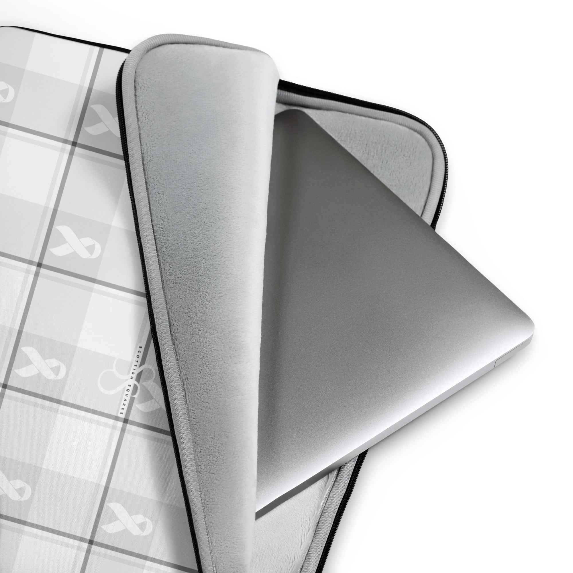 Laptop Sleeve Lung Cancer Awareness Plaid, White Ribbon, Supportive Gift - Scottish Squares