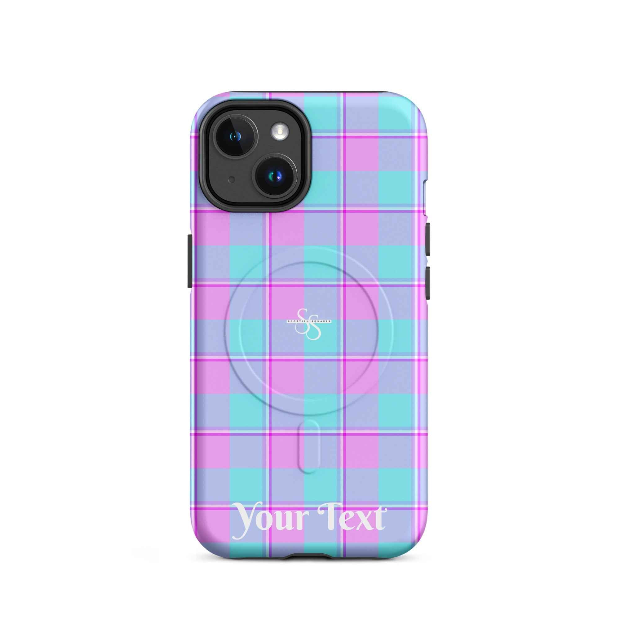Personalized Mauve and Coastal Mist Plaid iPhone MagSafe Tough Case - Scottish Squares