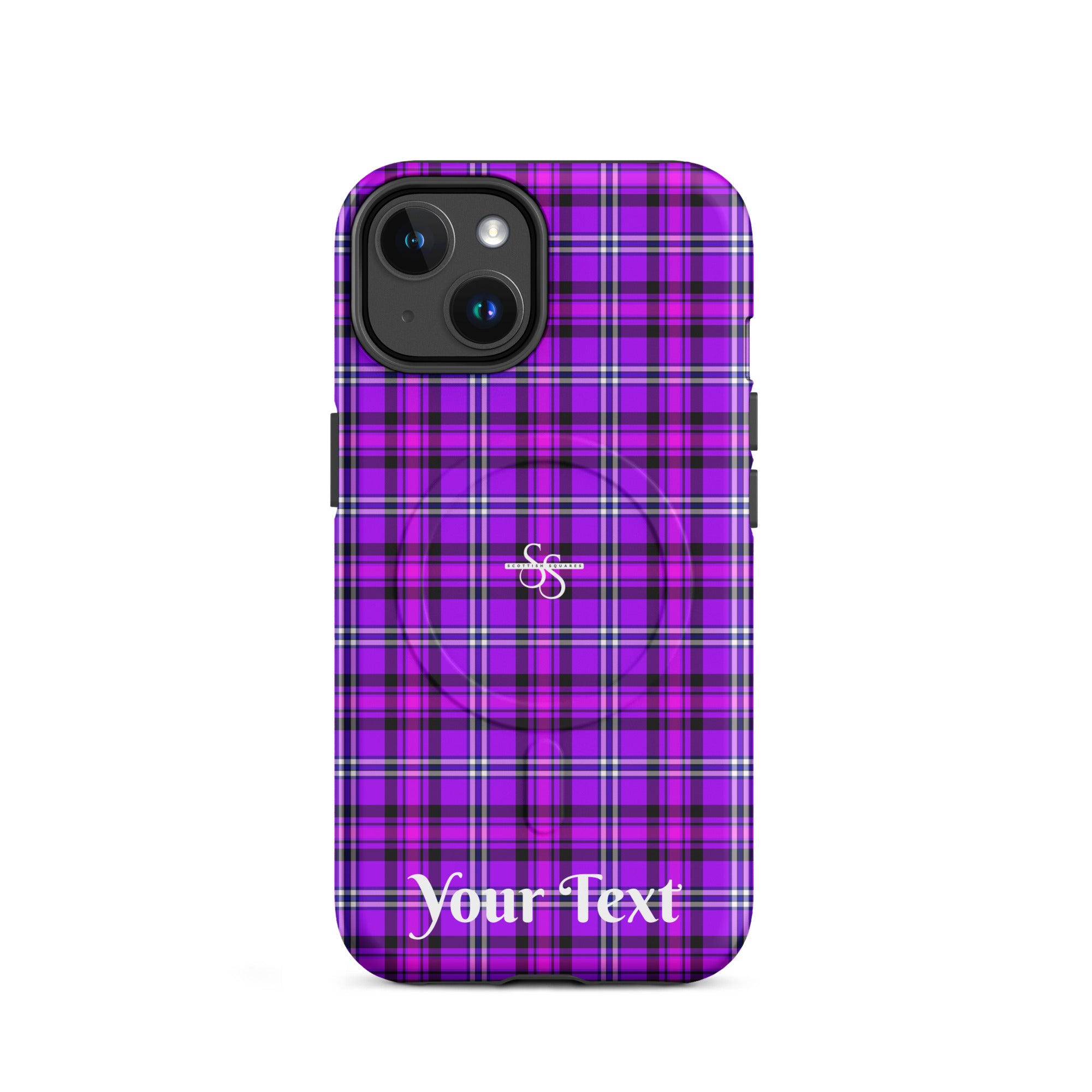 Personalized Electric Violet and Fuchsia Plaid iPhone MagSafe Tough Case - Scottish Squares