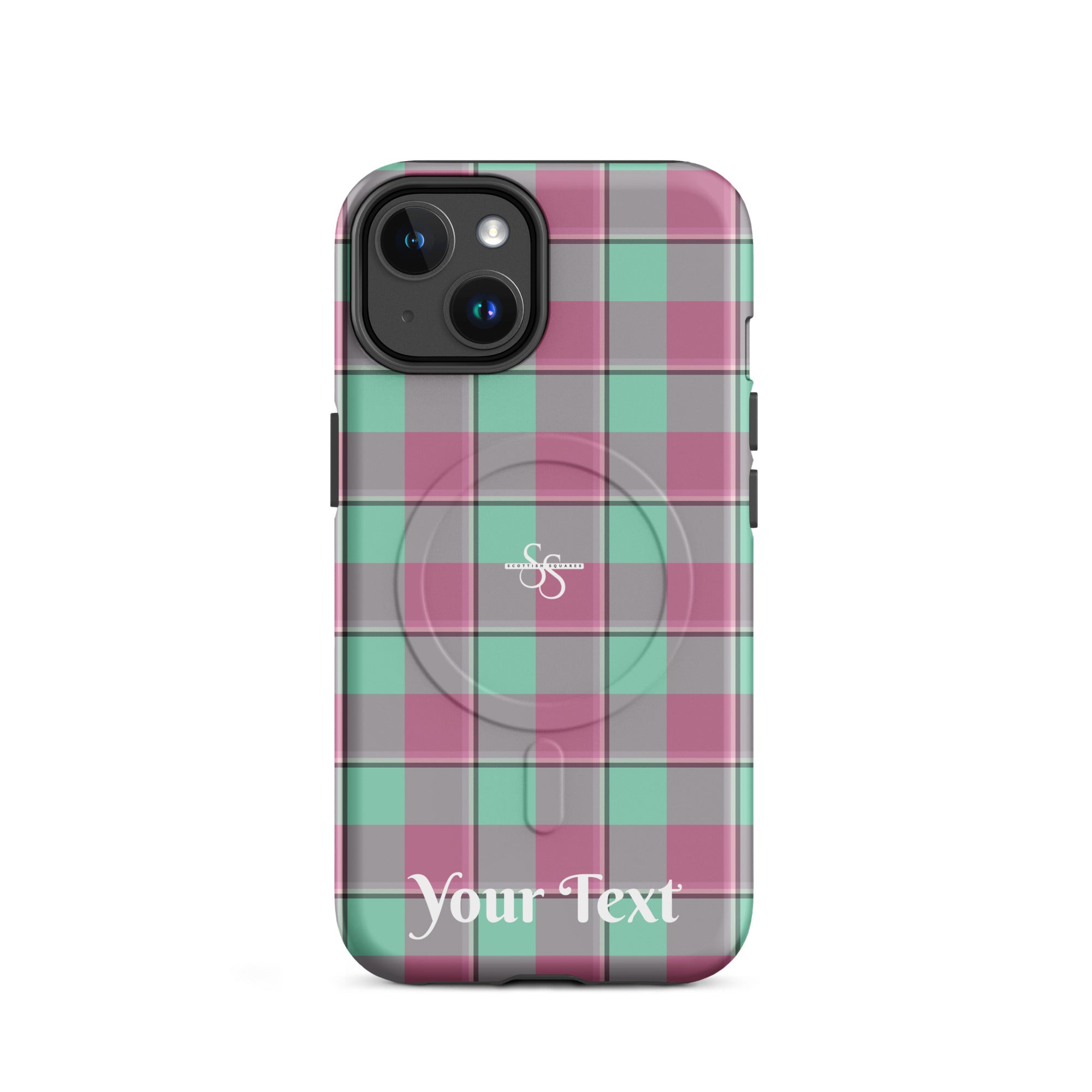 Personalized Vista Blue and Turkish Rose Plaid iPhone MagSafe Tough Case - Scottish Squares