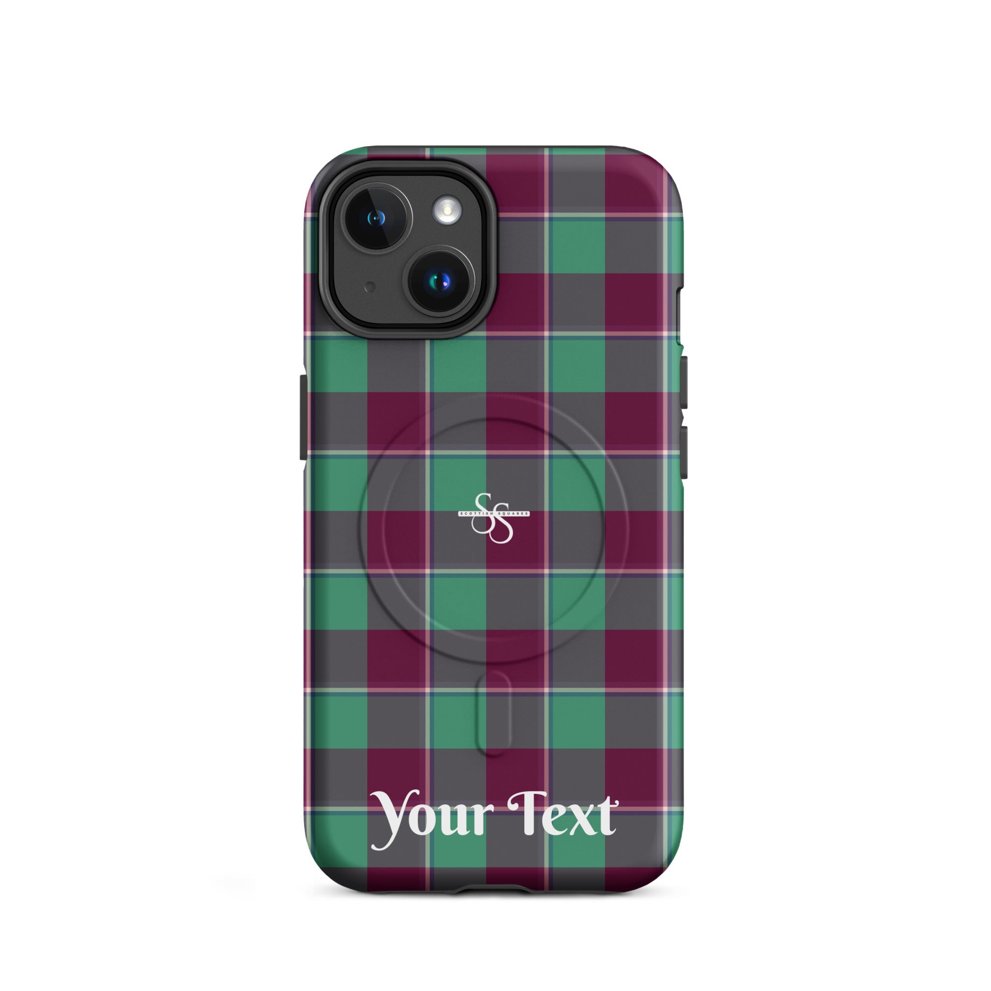 Personalized Ocean Green and Mulberry Wood Plaid iPhone MagSafe Tough Case - Scottish Squares