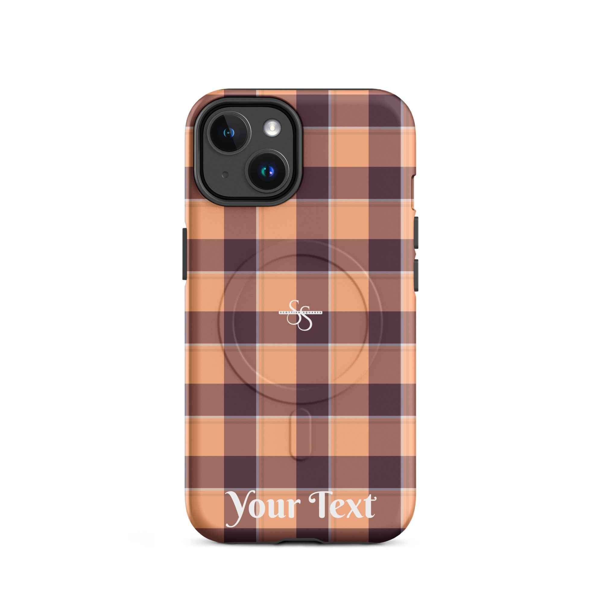 Personalized Hit Pink and Livid Brown Plaid iPhone MagSafe Tough Case - Scottish Squares
