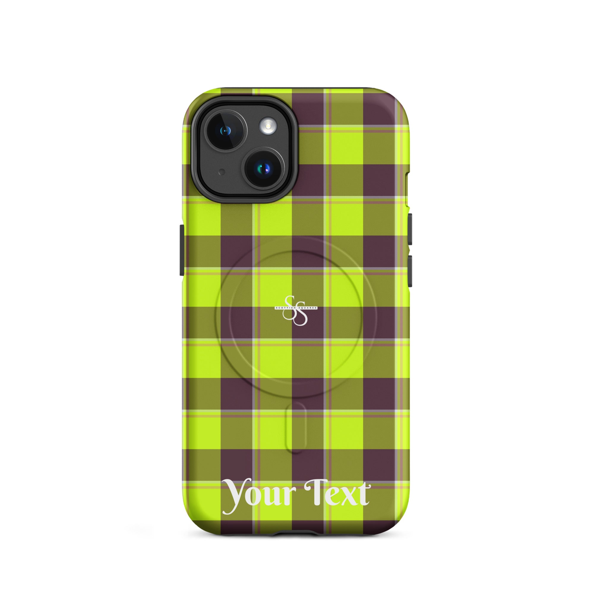 Personalized Electric Lime and Livid Brown Plaid iPhone MagSafe Tough Case - Scottish Squares