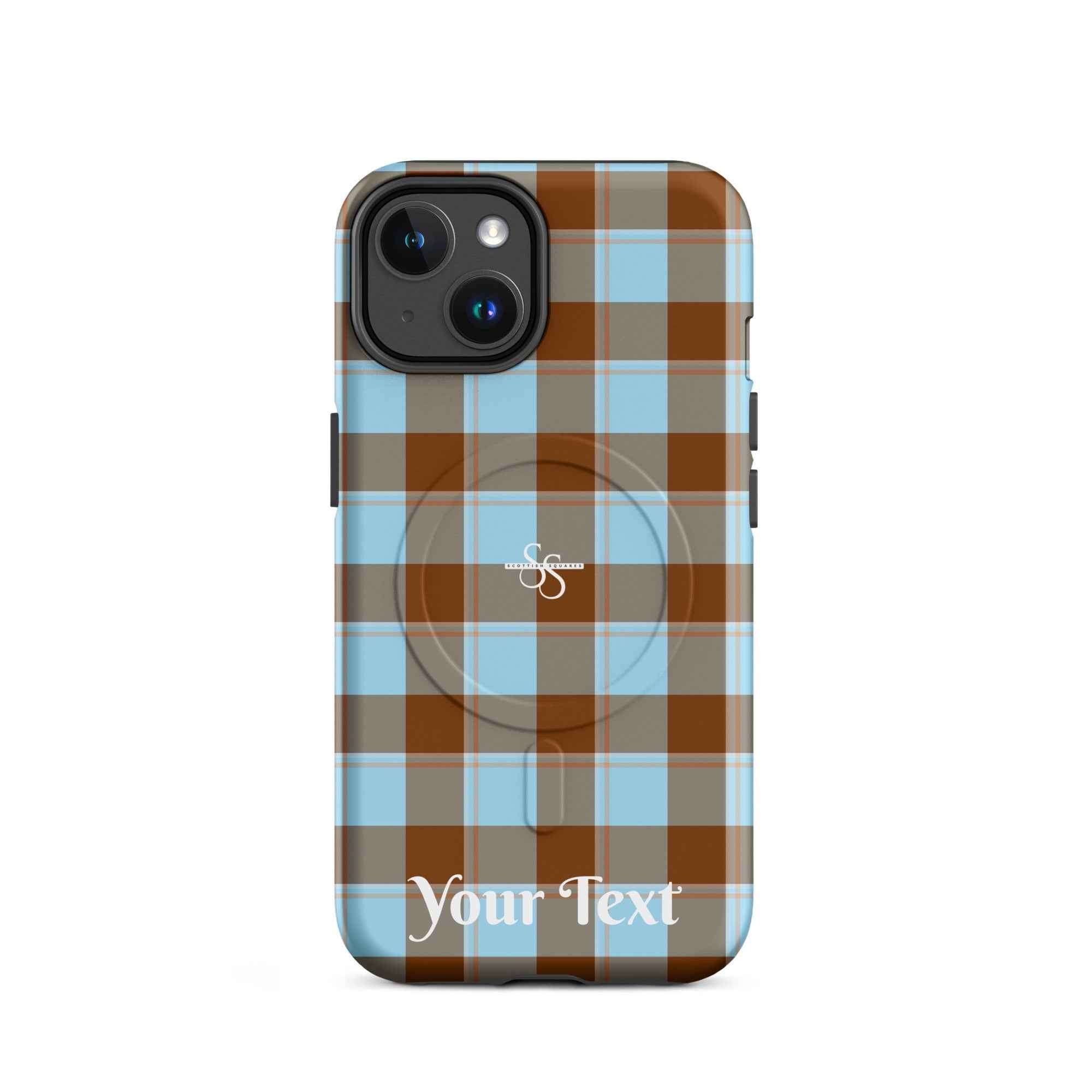Personalized Blizzard Blue and Livid Brown Plaid iPhone MagSafe Phone Case - Scottish Squares