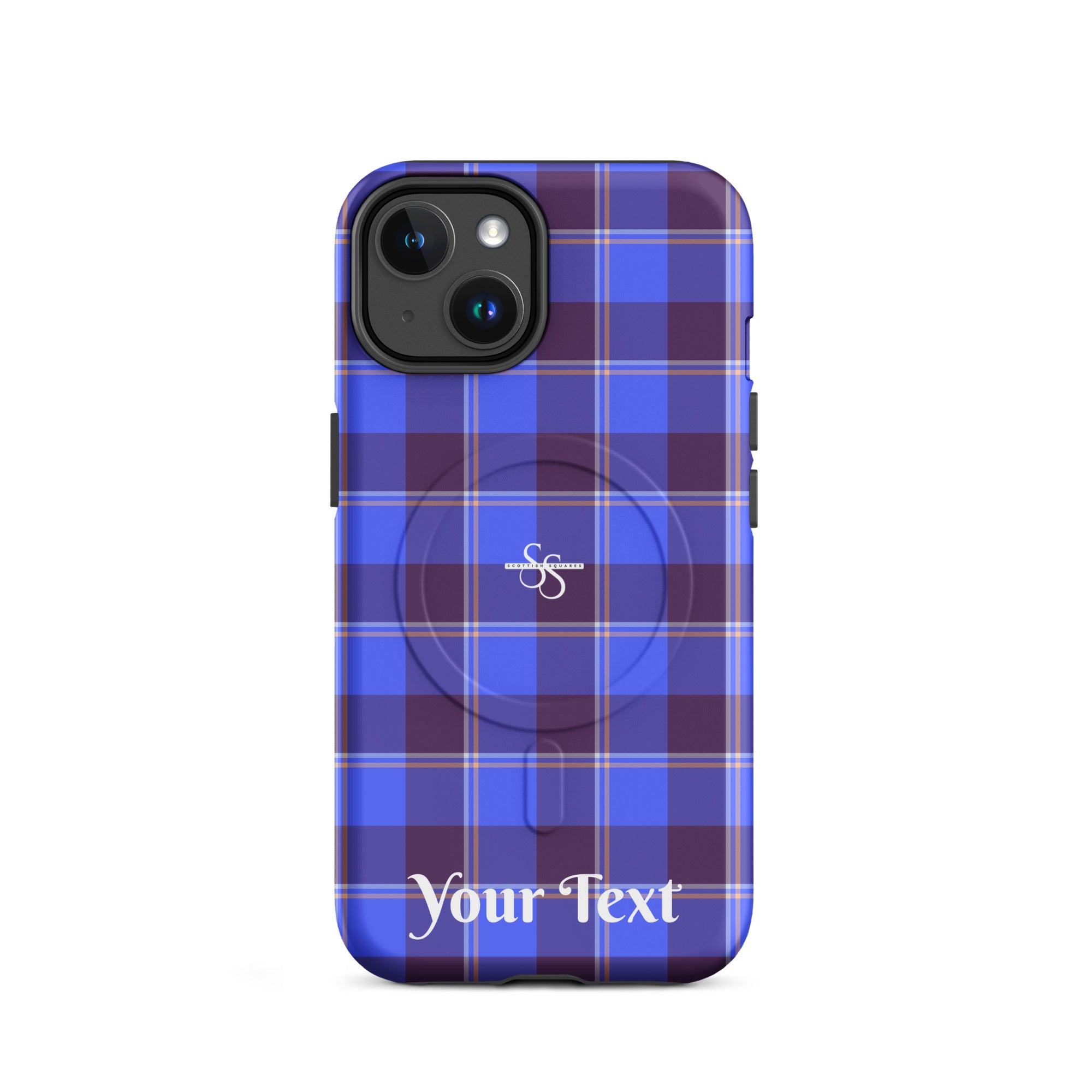 Personalized Cornflower Blue and Livid Brown Plaid iPhone MagSafe Tough Case - Scottish Squares