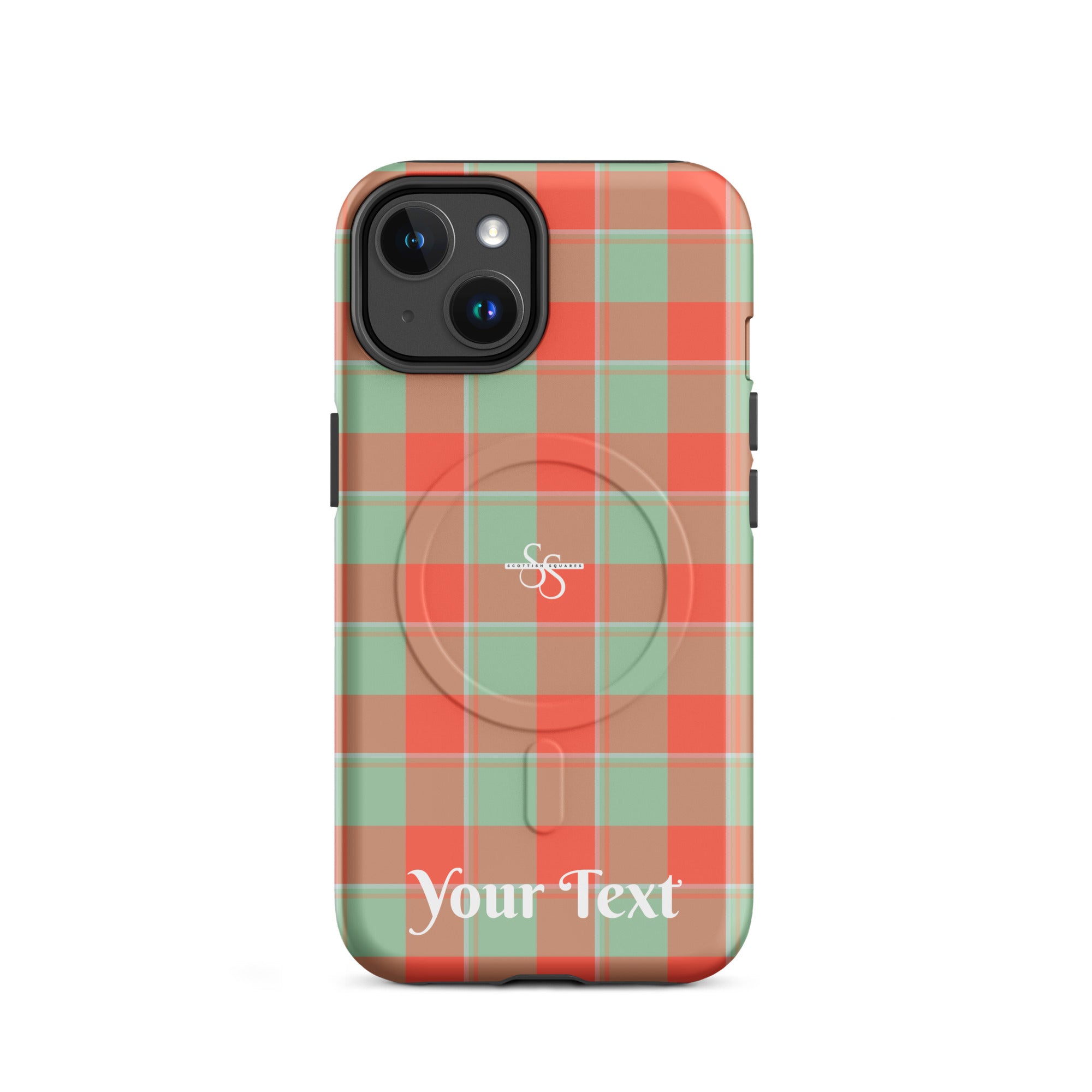 Personalized Spring Rain and Persimmon Plaid iPhone MagSafe Tough Case - Scottish Squares