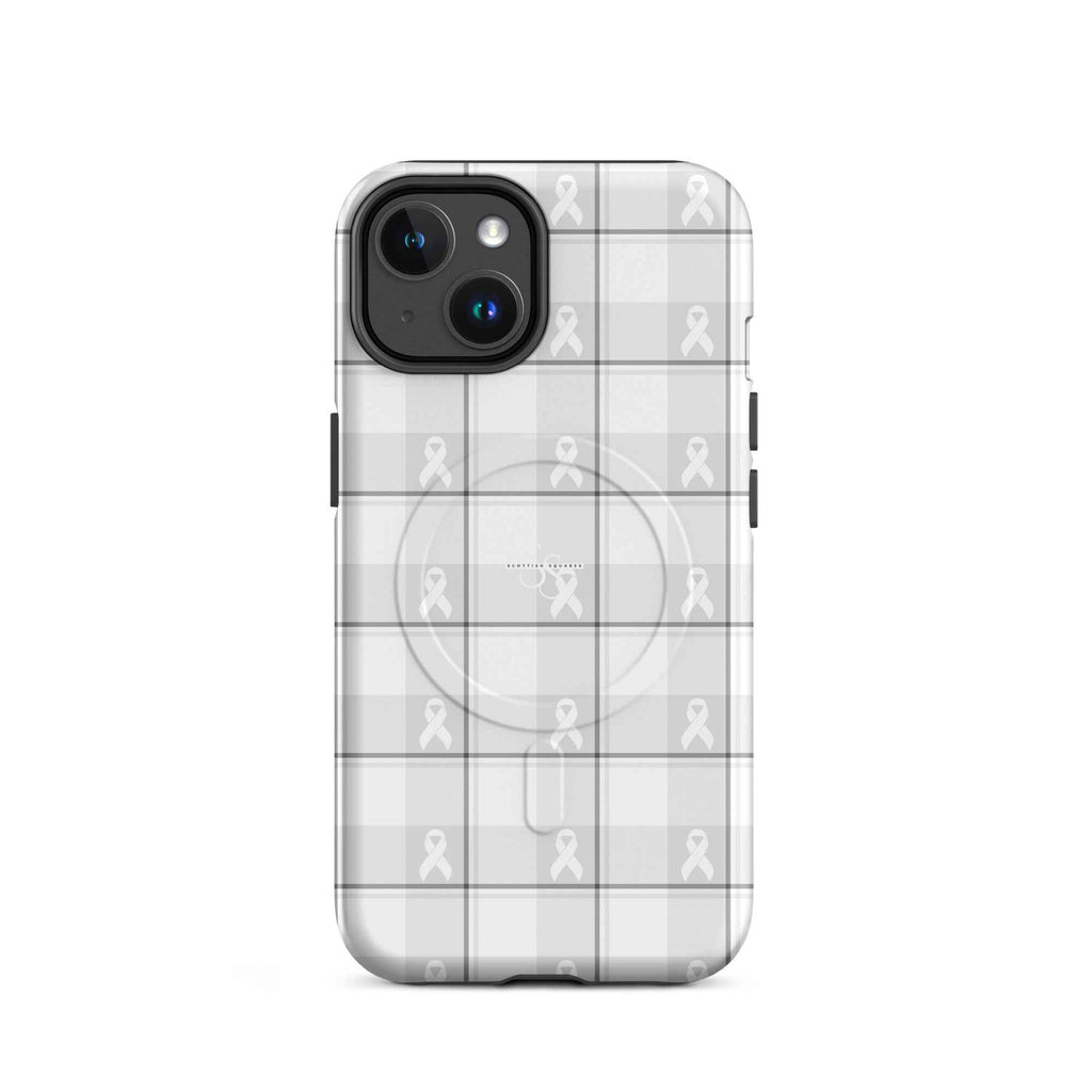 MagSafe Tough Case for iPhone Lung Cancer Awareness Plaid, White Ribbon, Supportive Gift iPhone 14 - Scottish Squares