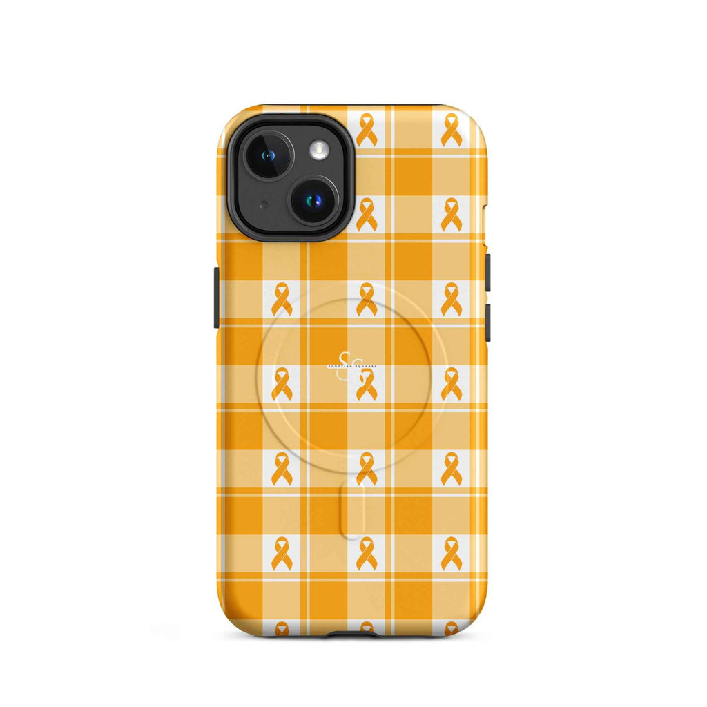 MagSafe Tough Case for iPhone Kidney Cancer Awareness Plaid, Orange Ribbon, Supportive Gift iPhone 14 - Scottish Squares