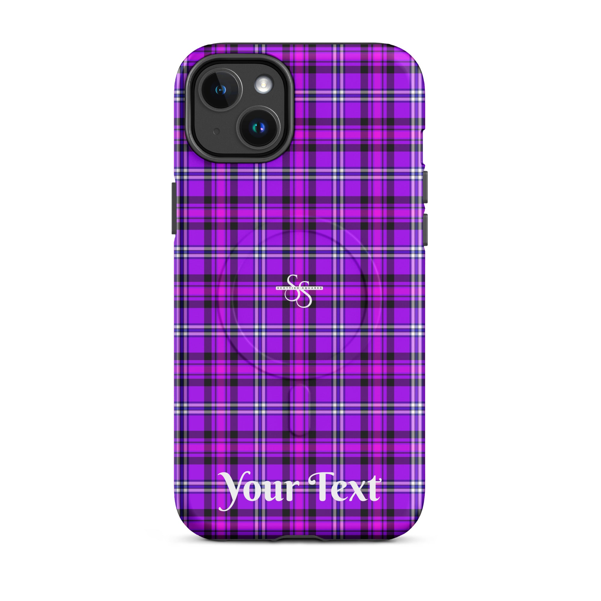 Personalized Electric Violet and Fuchsia Plaid iPhone MagSafe Tough Case - Scottish Squares