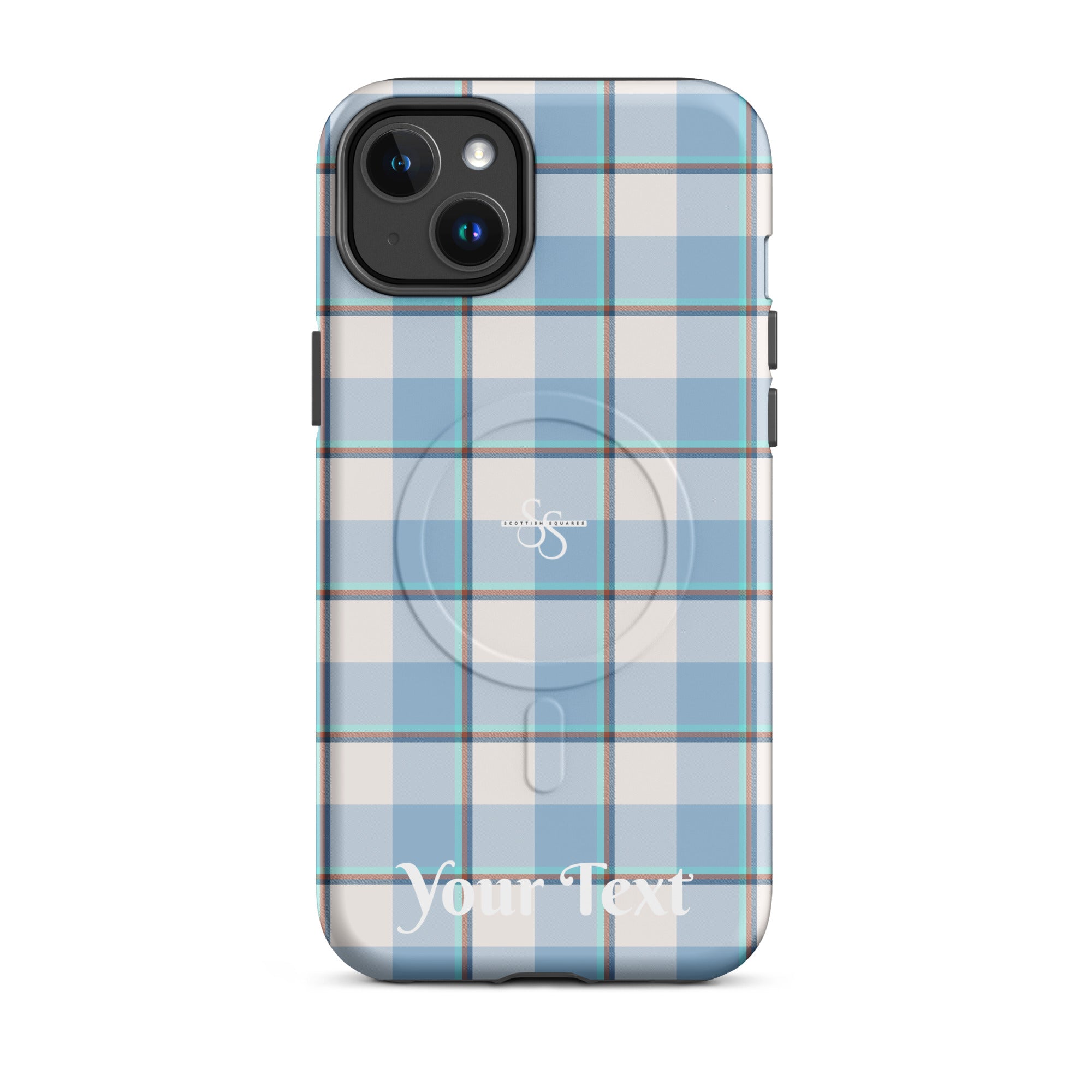 Personalized Pink Cloud and Blue Lagoon Plaid iPhone MagSafe Tough Case - Scottish Squares