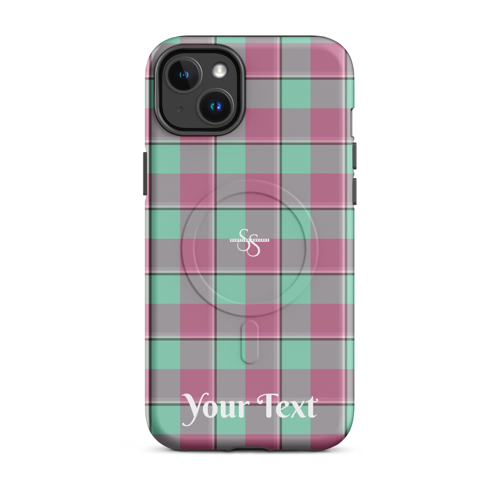 Personalized Vista Blue and Turkish Rose Plaid iPhone MagSafe Tough Case - Scottish Squares