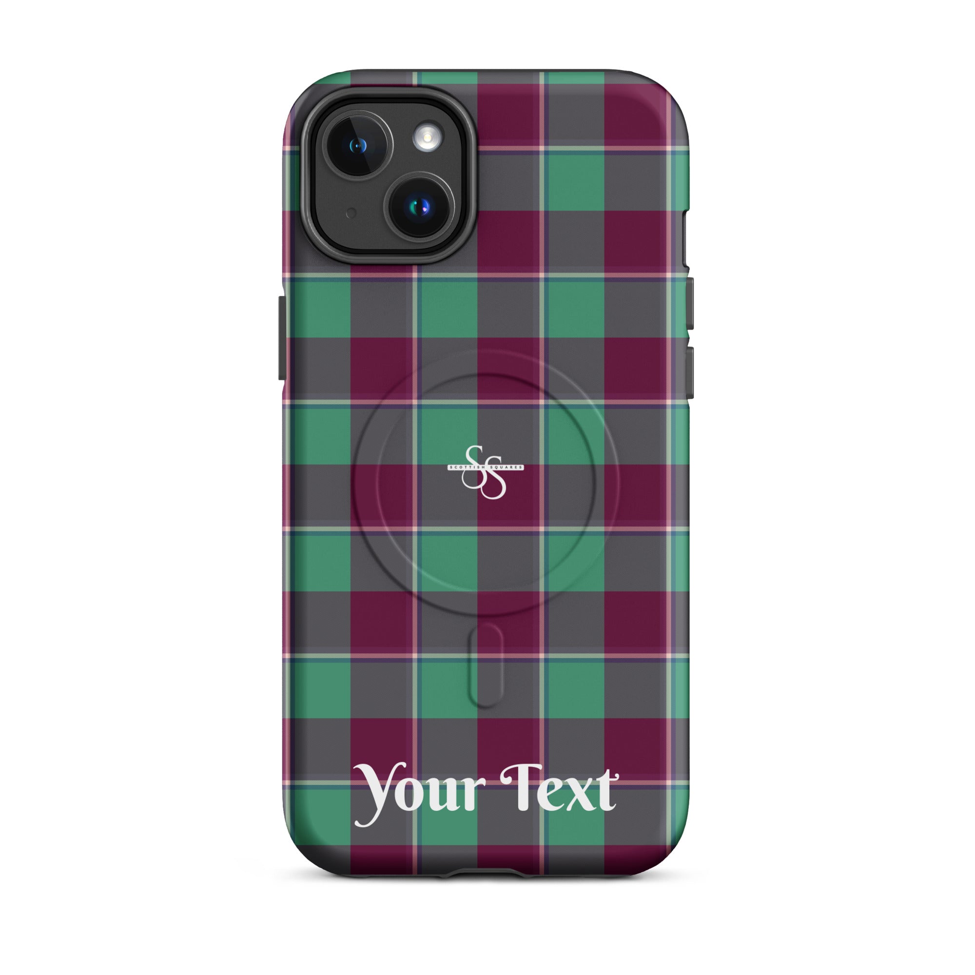 Personalized Ocean Green and Mulberry Wood Plaid iPhone MagSafe Tough Case - Scottish Squares