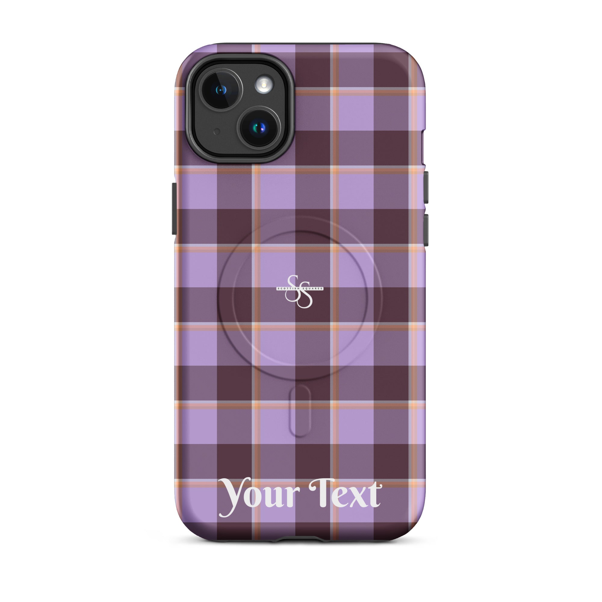Personalized Light Wisteria and Livid Brown Plaid iPhone MagSafe Tough Case - Scottish Squares