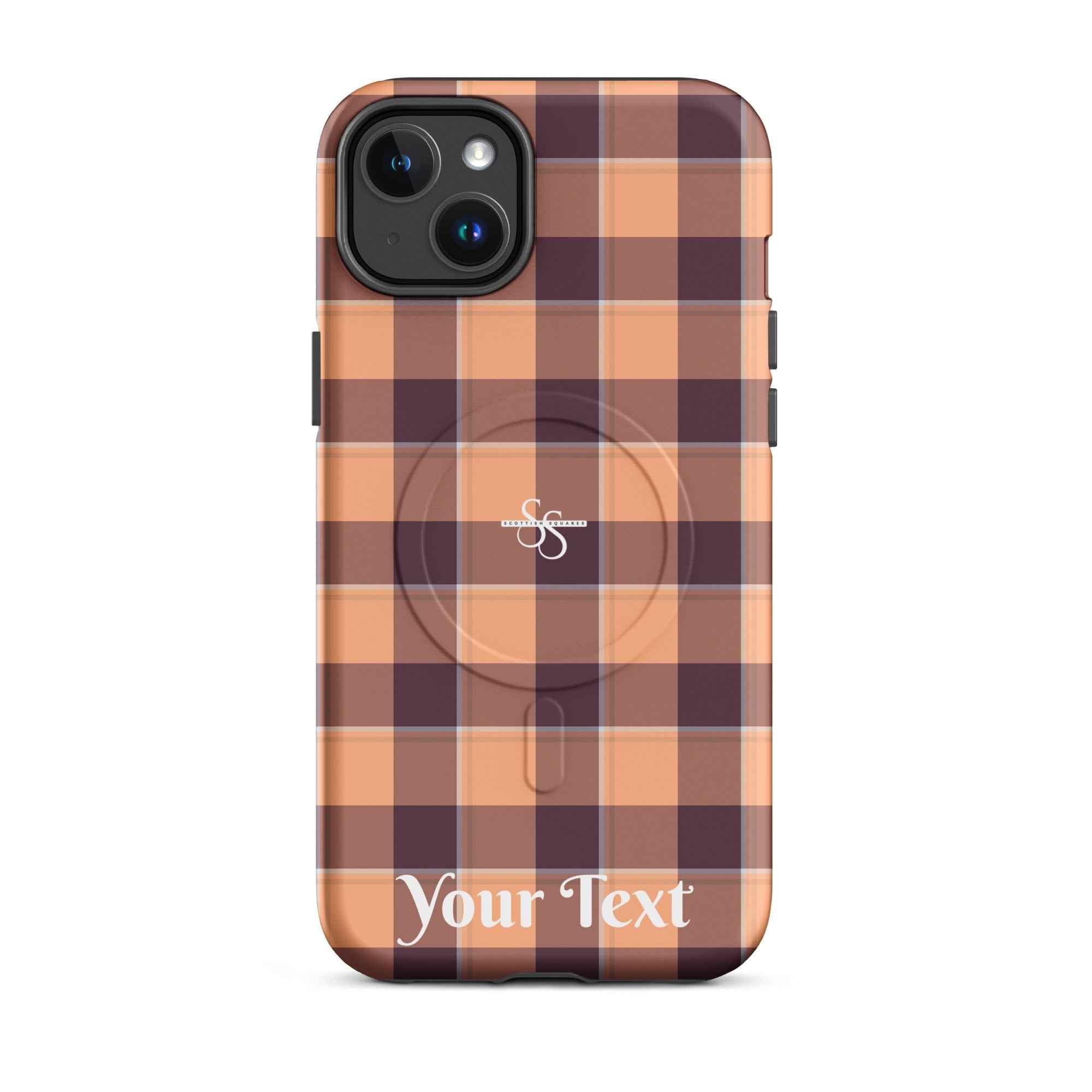 Personalized Hit Pink and Livid Brown Plaid iPhone MagSafe Tough Case - Scottish Squares