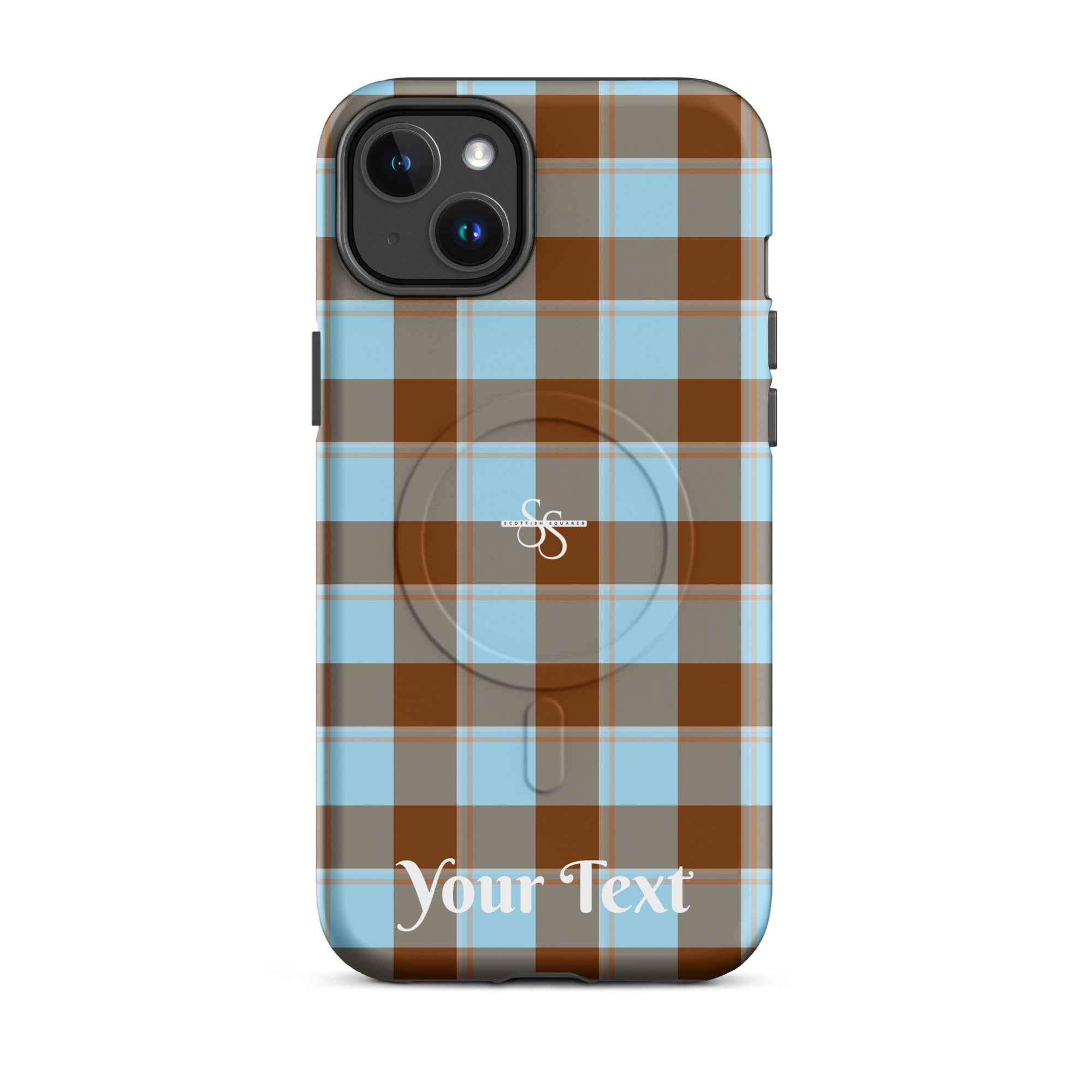Personalized Blizzard Blue and Livid Brown Plaid iPhone MagSafe Phone Case - Scottish Squares