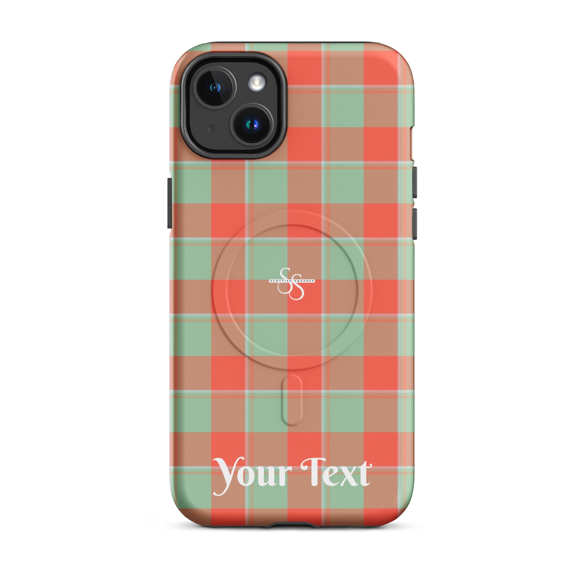 Personalized Spring Rain and Persimmon Plaid iPhone MagSafe Tough Case - Scottish Squares