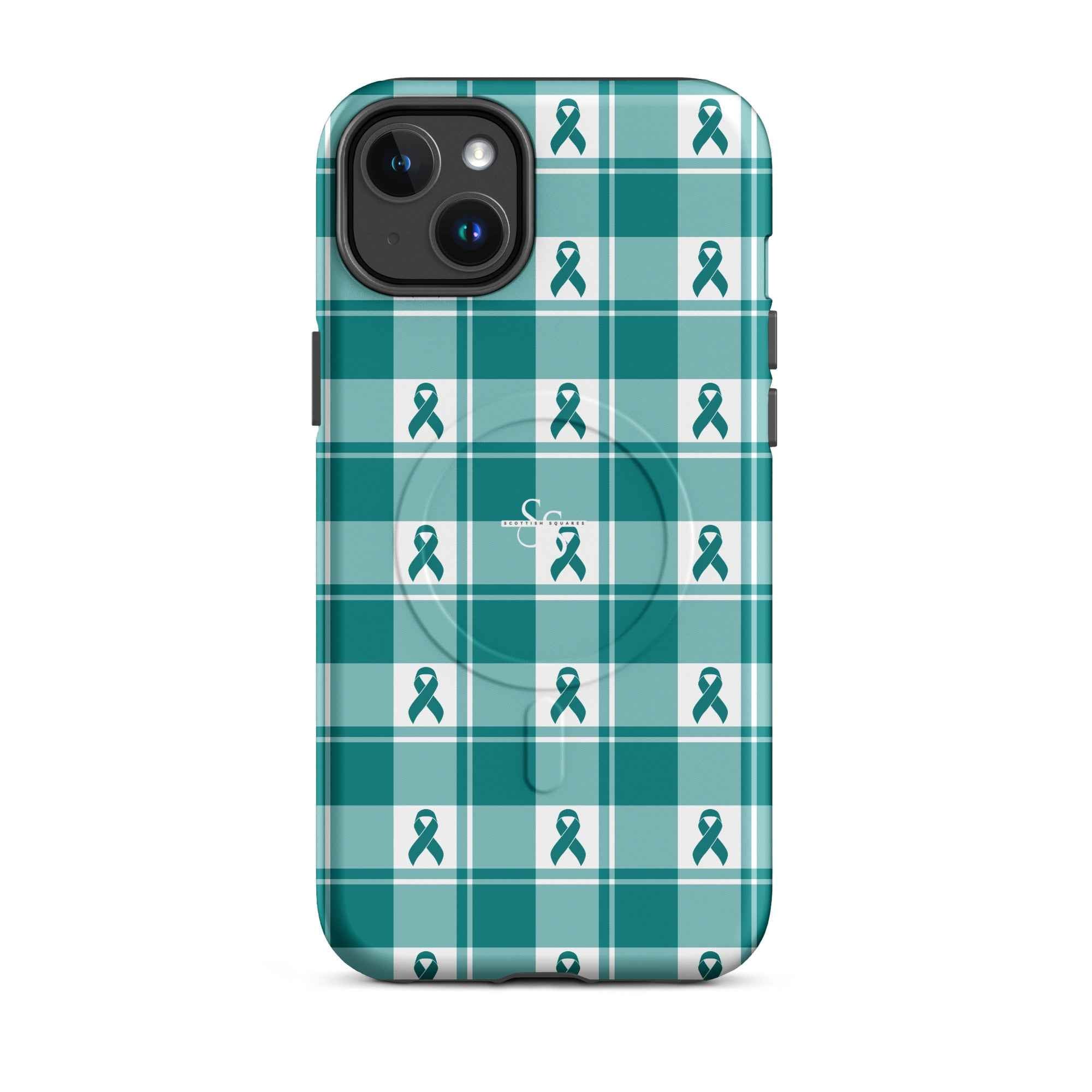 MagSafe Tough Case for iPhone Cervical Cancer Awareness Plaid, Teal Ribbon, Supportive Gift iPhone 14 Plus - Scottish Squares