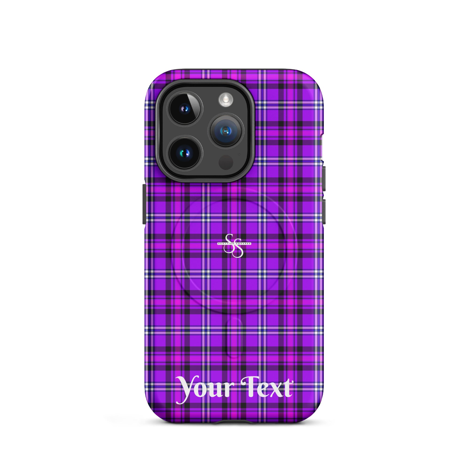 Personalized Electric Violet and Fuchsia Plaid iPhone MagSafe Tough Case - Scottish Squares