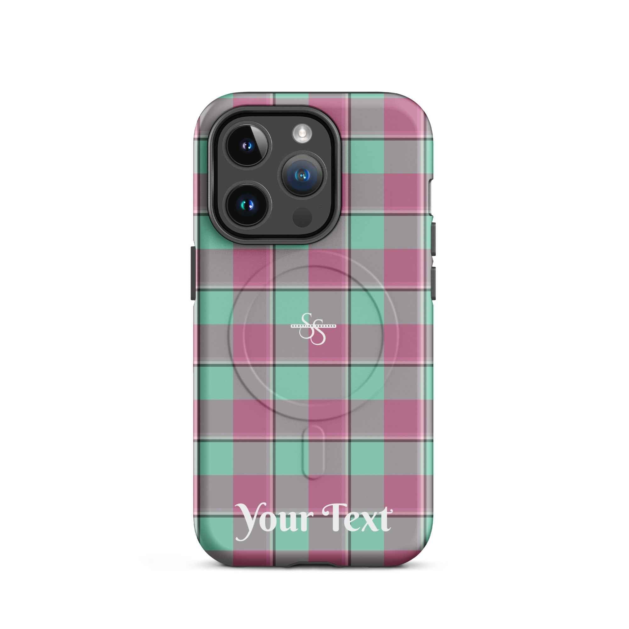 Personalized Vista Blue and Turkish Rose Plaid iPhone MagSafe Tough Case - Scottish Squares
