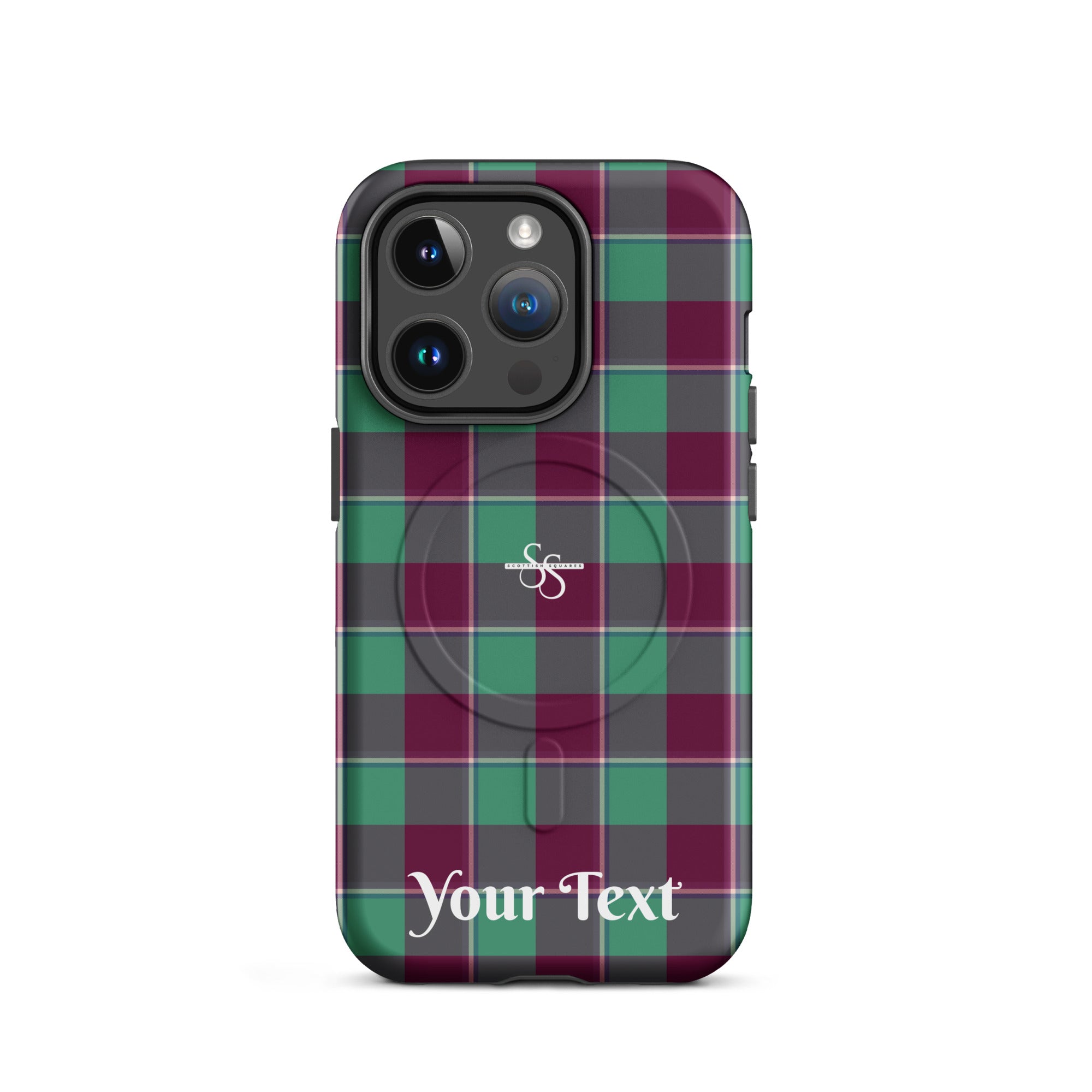 Personalized Ocean Green and Mulberry Wood Plaid iPhone MagSafe Tough Case - Scottish Squares
